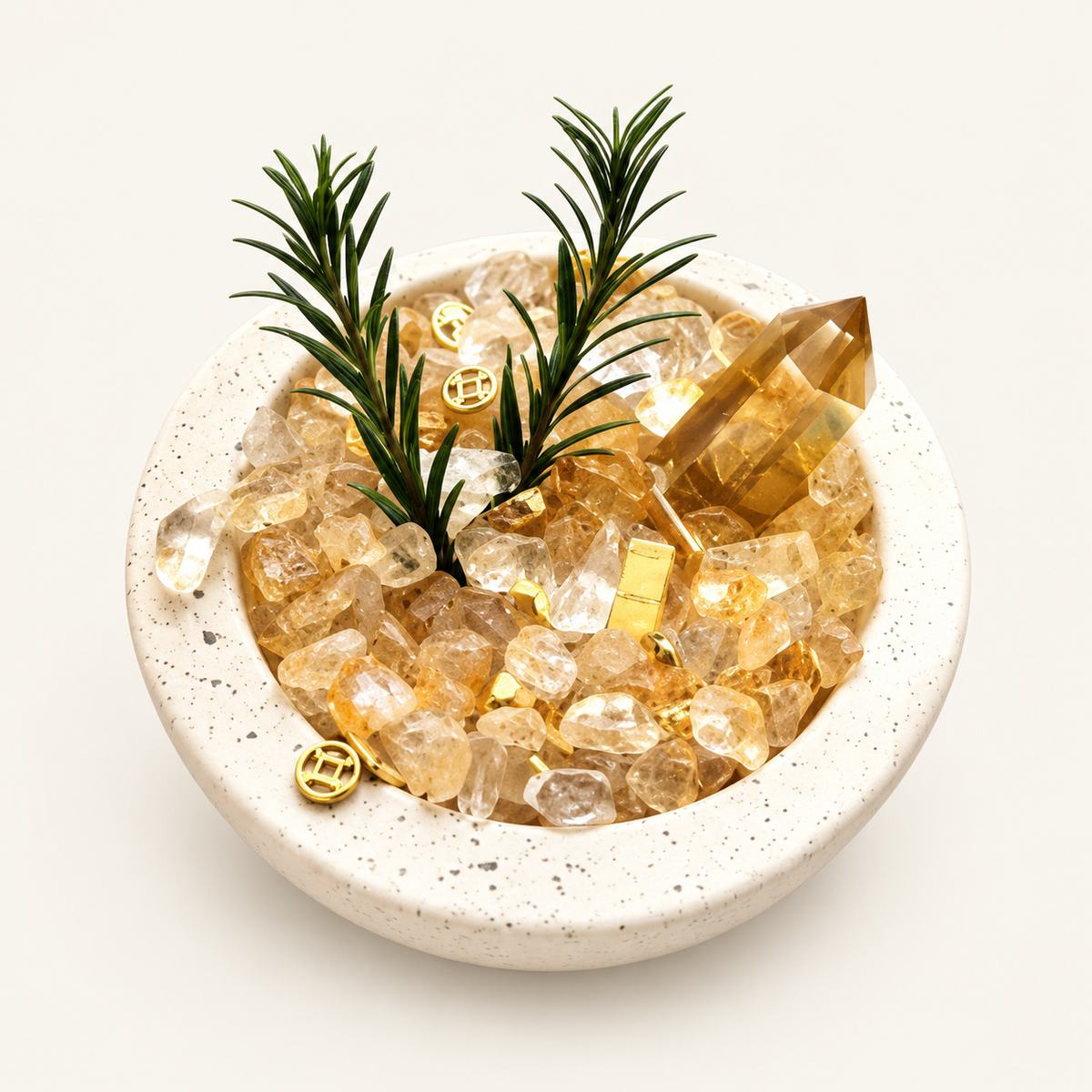 Citrine Feng Shui Wealth Bowl on an ivory background