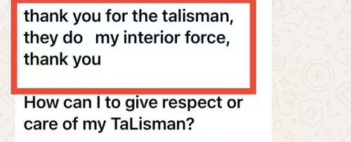 Cropped WhatsApp message thanking Mike for a talisman