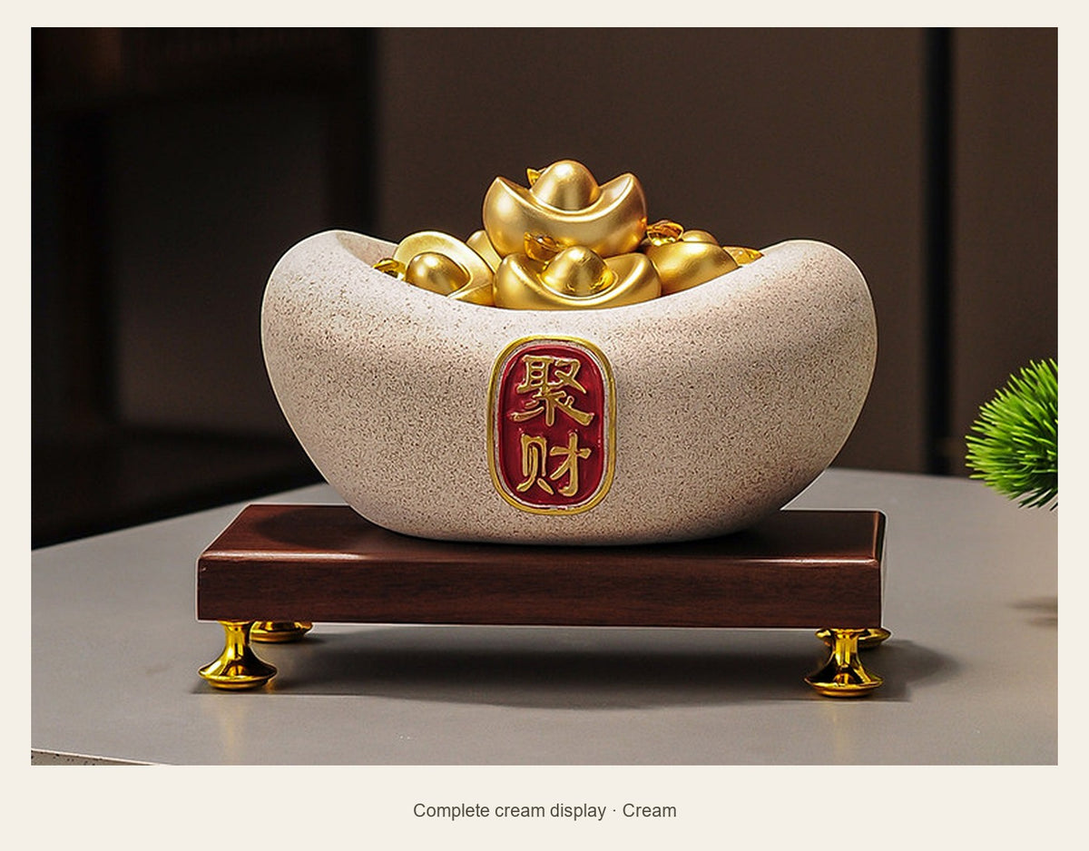 Compact Resin Wealth Bowl with Display Base — complete cream display (Cream)