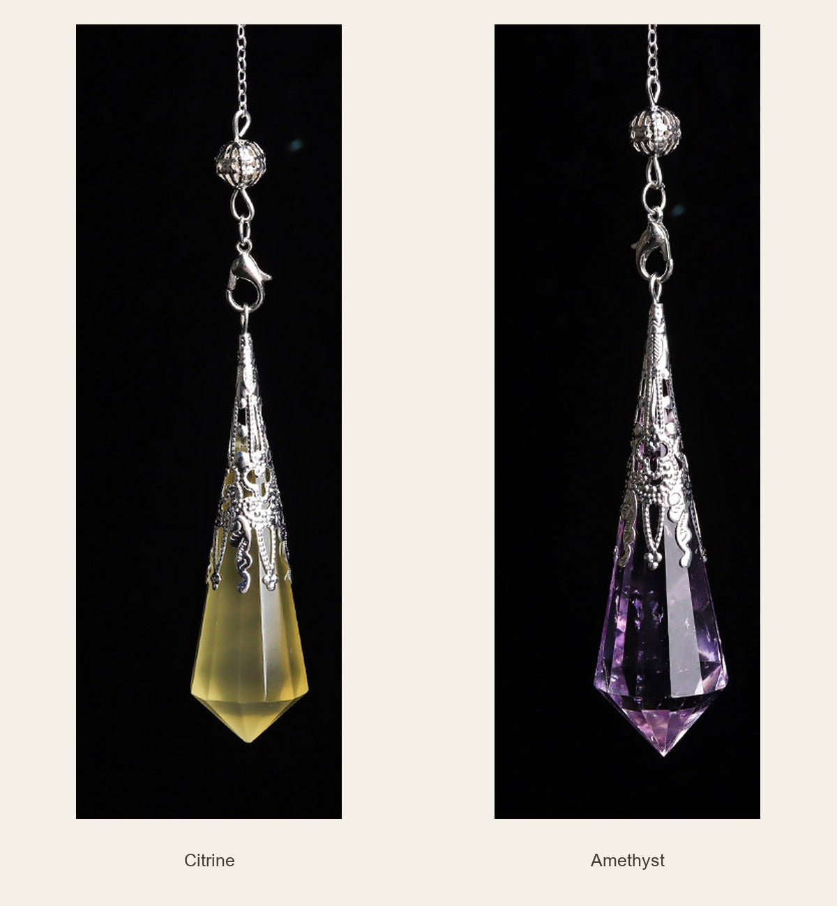 Crystal Pendulum — Gemstone & Glass Options — citrine / amethyst
