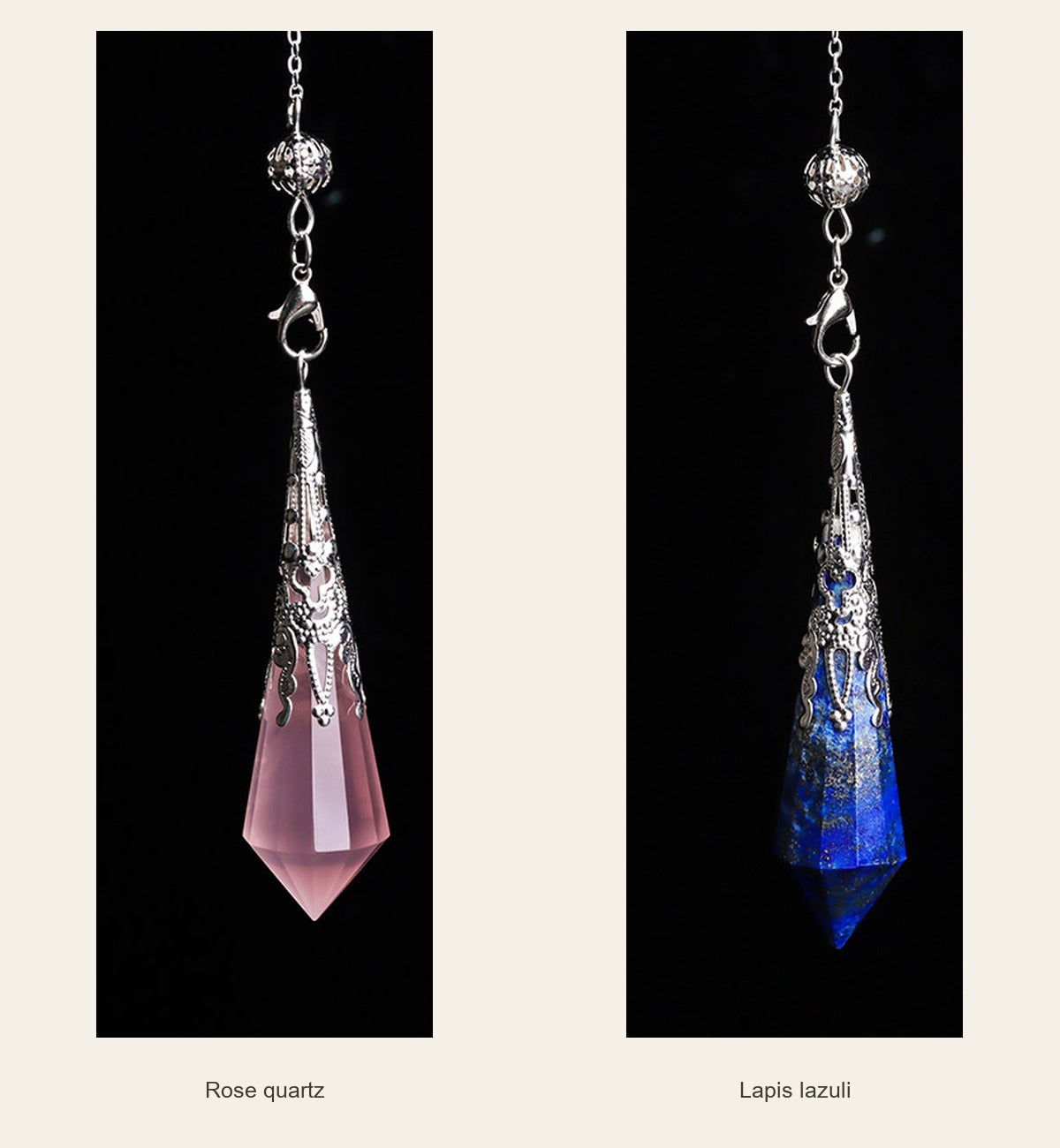 Crystal Pendulum — Gemstone & Glass Options — rose quartz / lapis lazuli