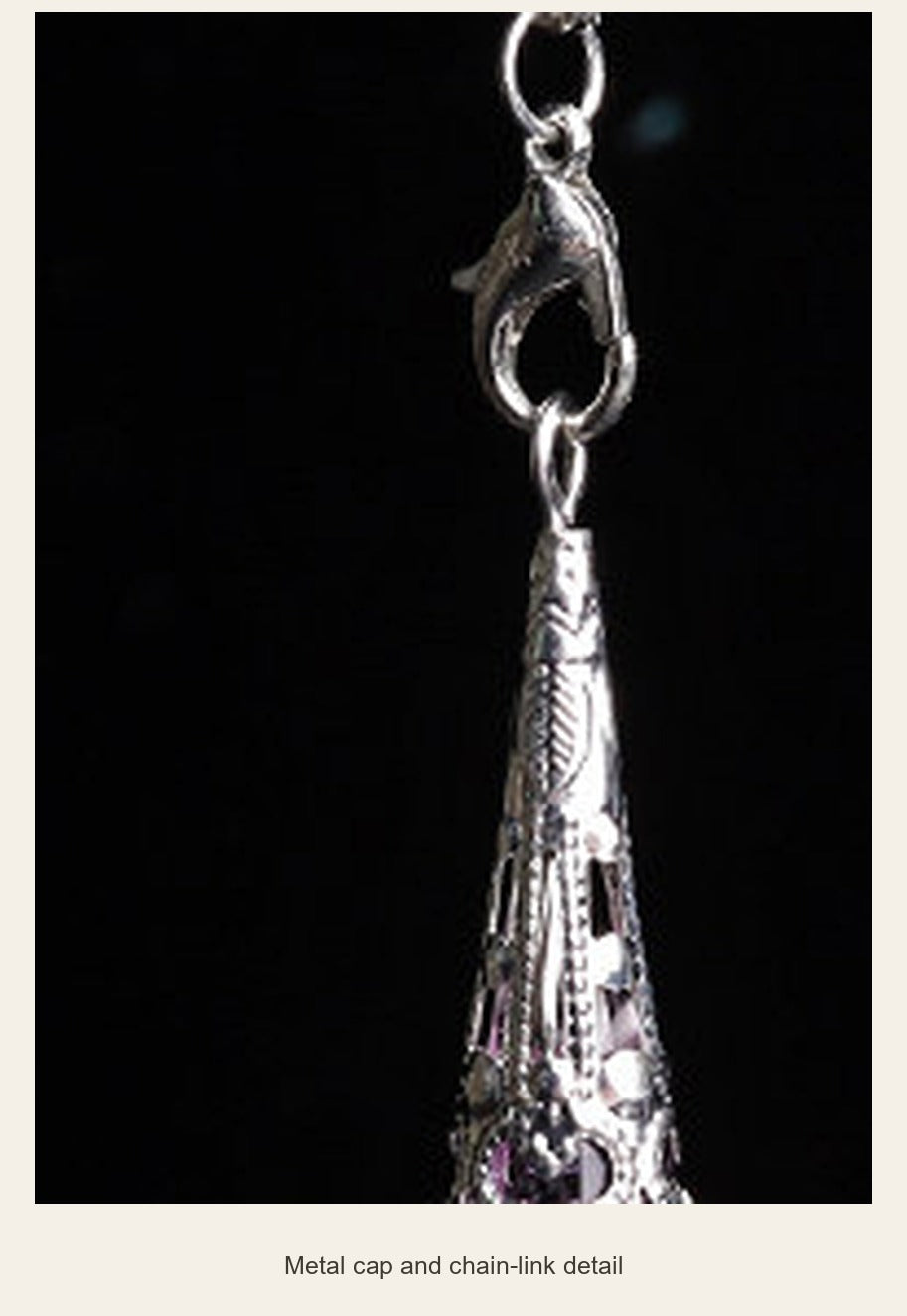 Crystal Pendulum — Gemstone & Glass Options — metal cap and chain-link detail