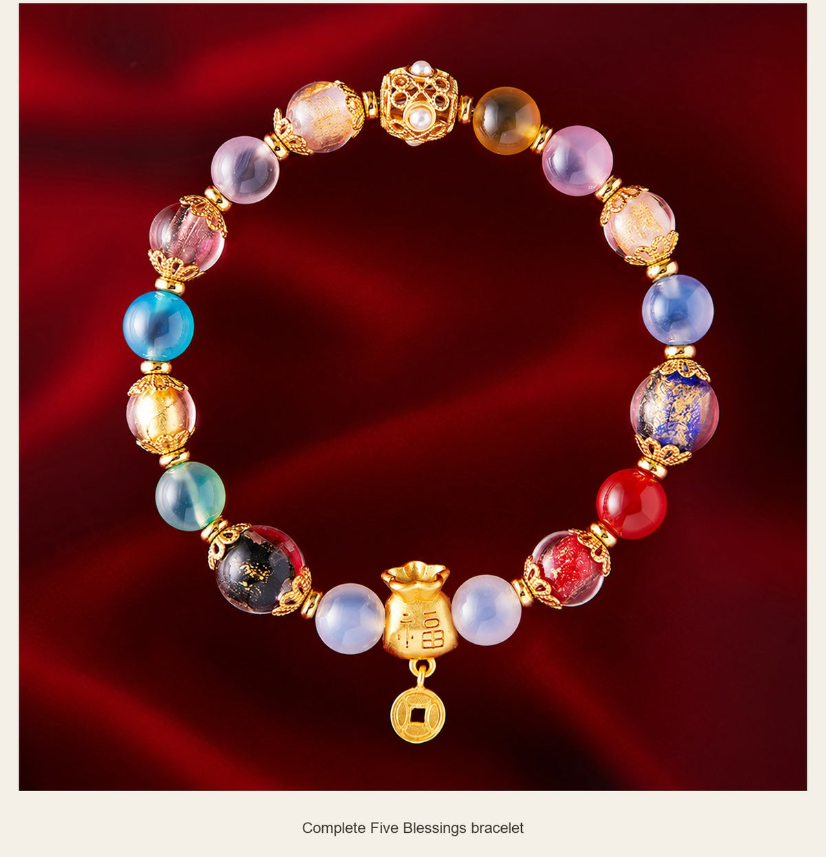 Five Blessings Agate & Liuli Glass Bracelet — complete five blessings bracelet