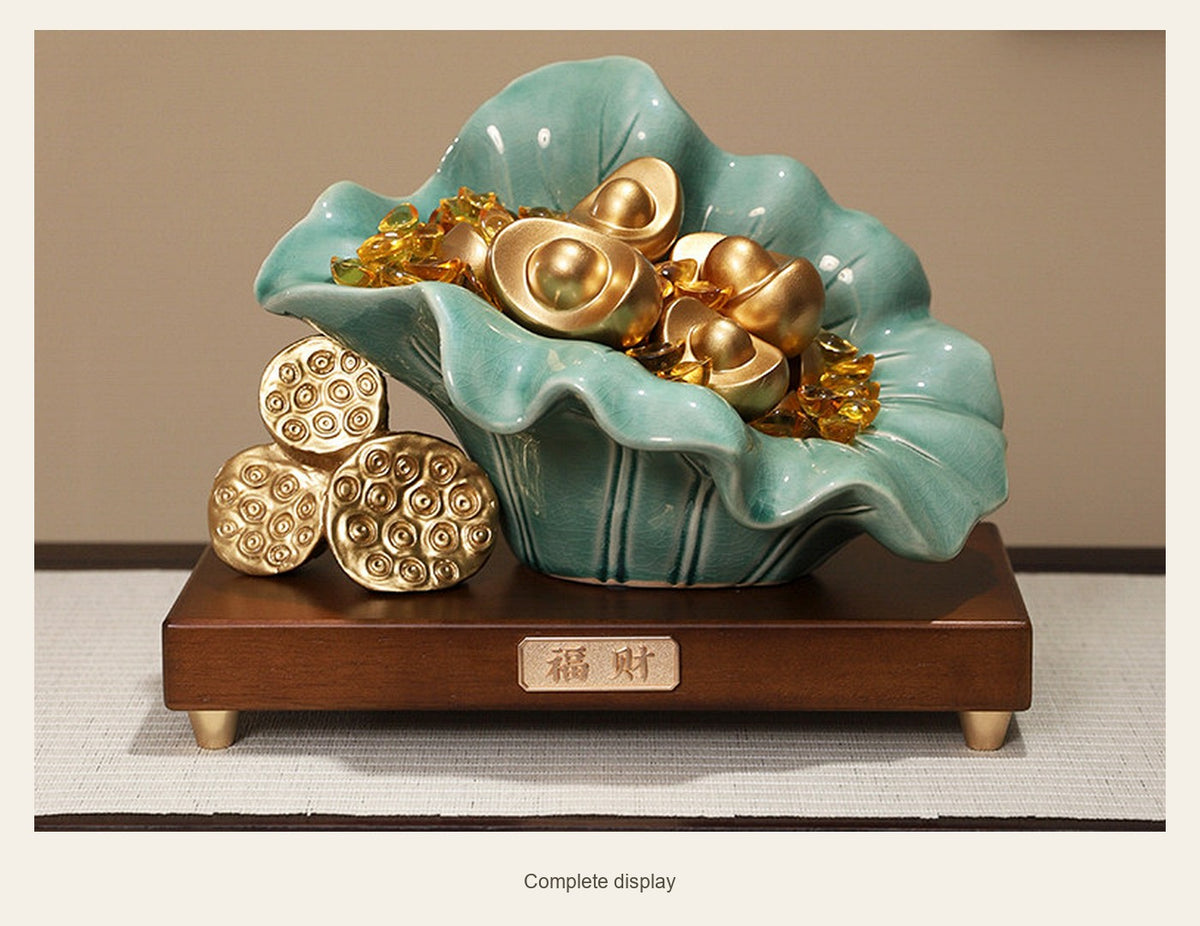 Green Ceramic Lotus Wealth Display — complete display (Complete display)