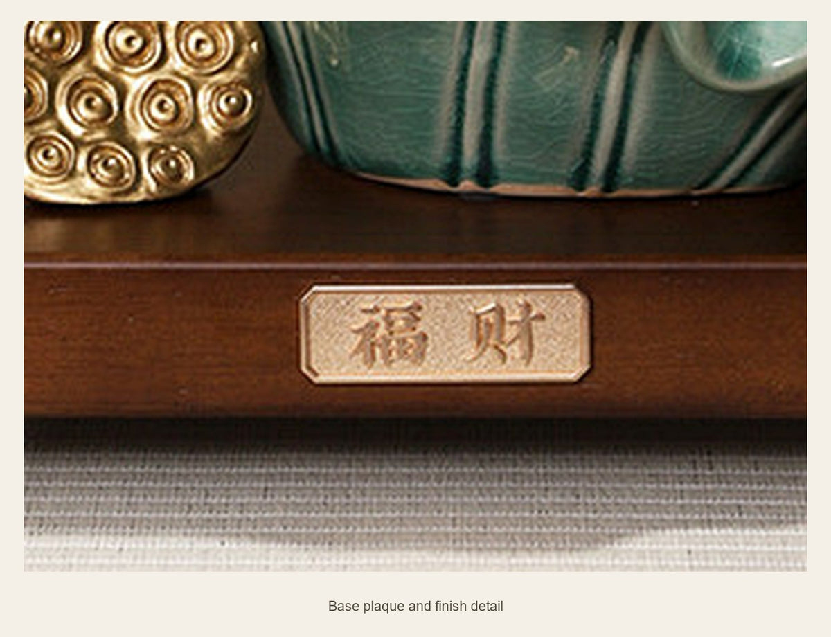 Green Ceramic Lotus Wealth Display — base plaque and finish detail (Complete display)