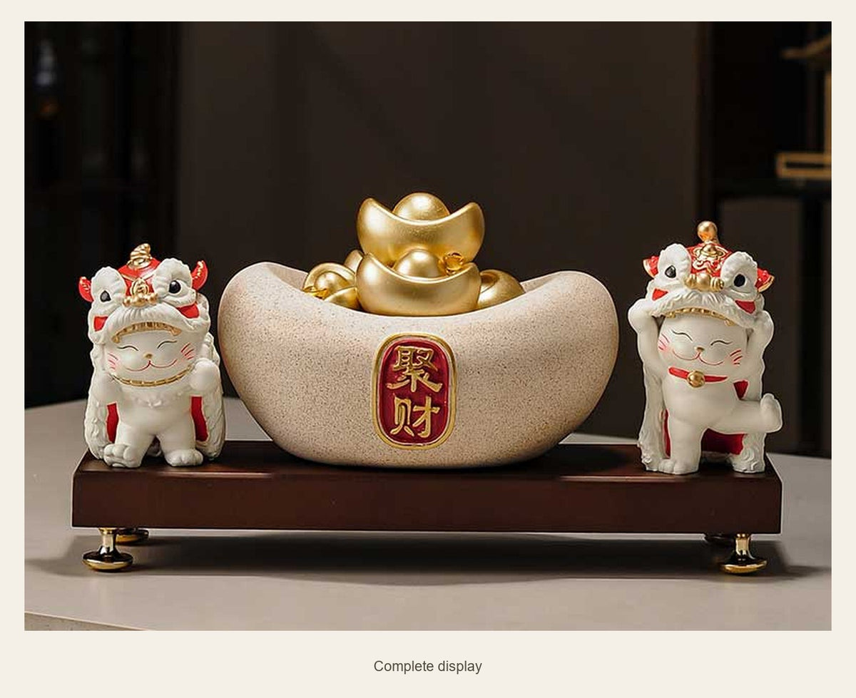Lion Dance Cats & Wealth Bowl Display — complete display (Complete display)