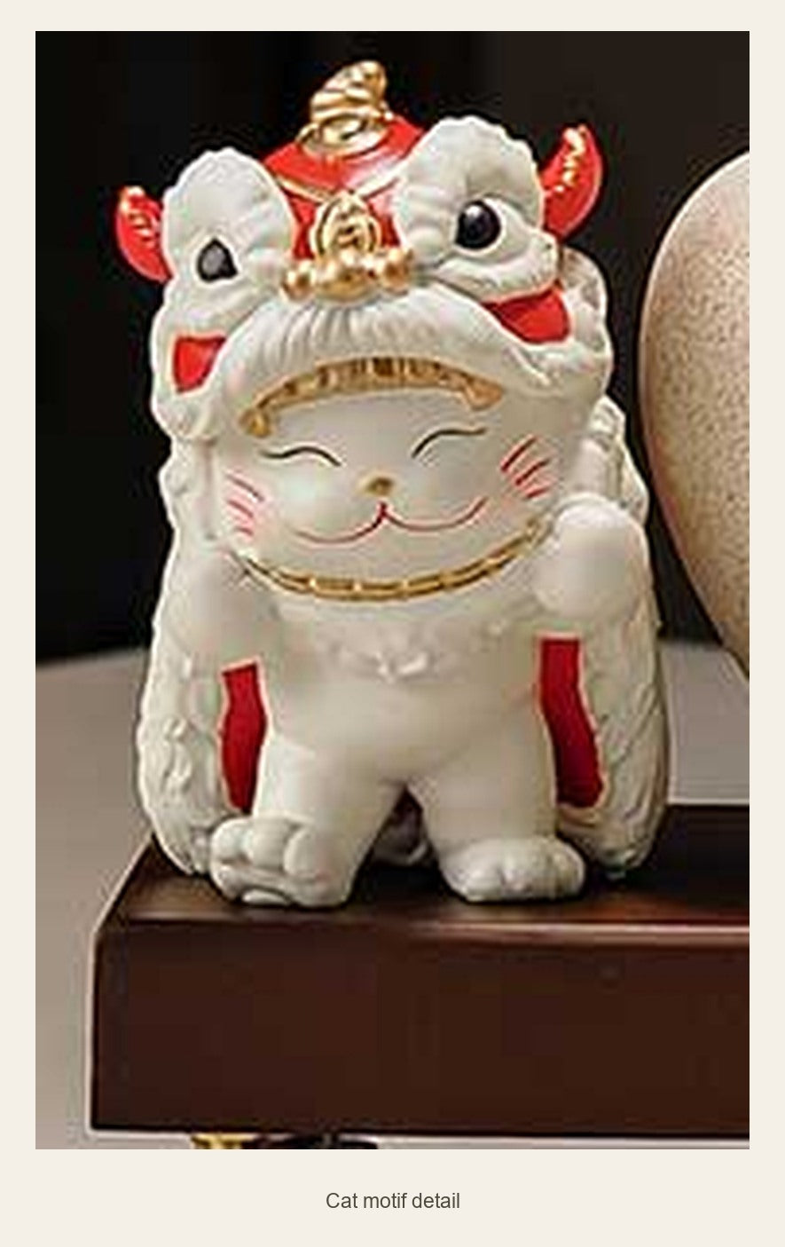 Lion Dance Cats & Wealth Bowl Display — cat motif detail (Complete display)