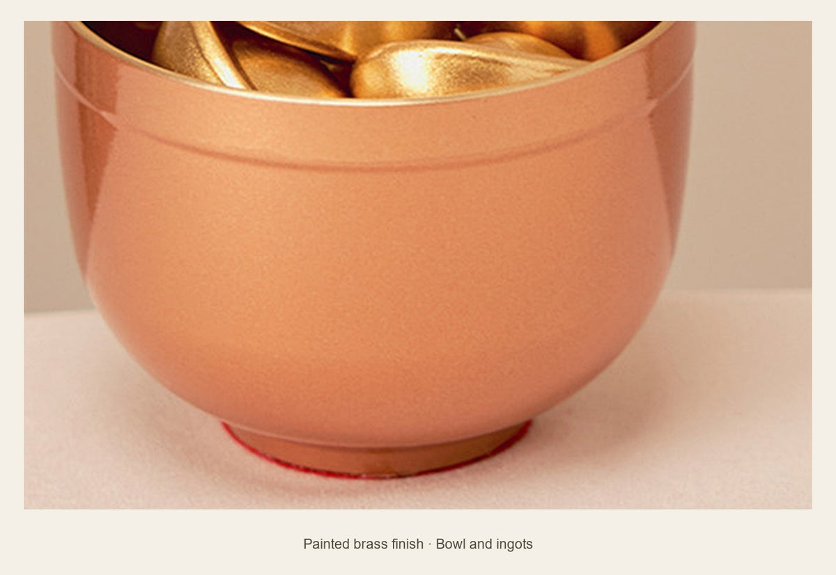 Mini Brass Wealth Bowl with Ingots — 4.7 cm — painted brass finish (Bowl and ingots)