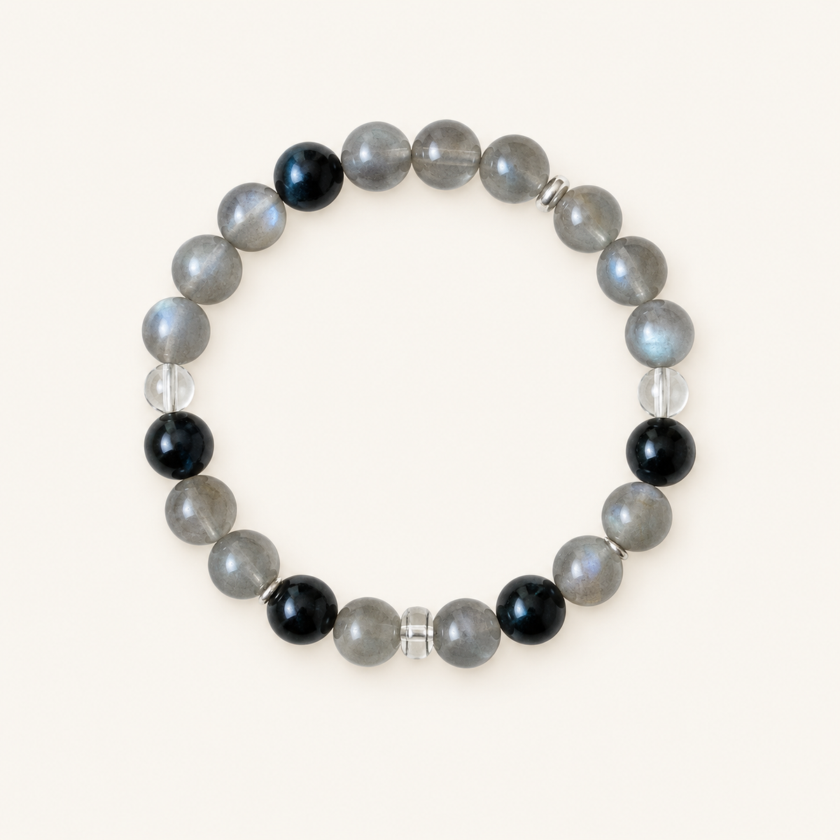 Moonstone & Clear Quartz Bracelet on an ivory background