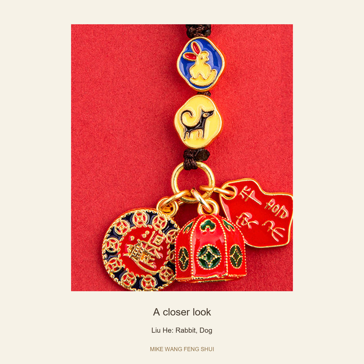 Copper Zodiac Ally Keychain — San He & Liu He — Liu He: Rabbit, Dog — detail #Design_Liu He: Rabbit, Dog