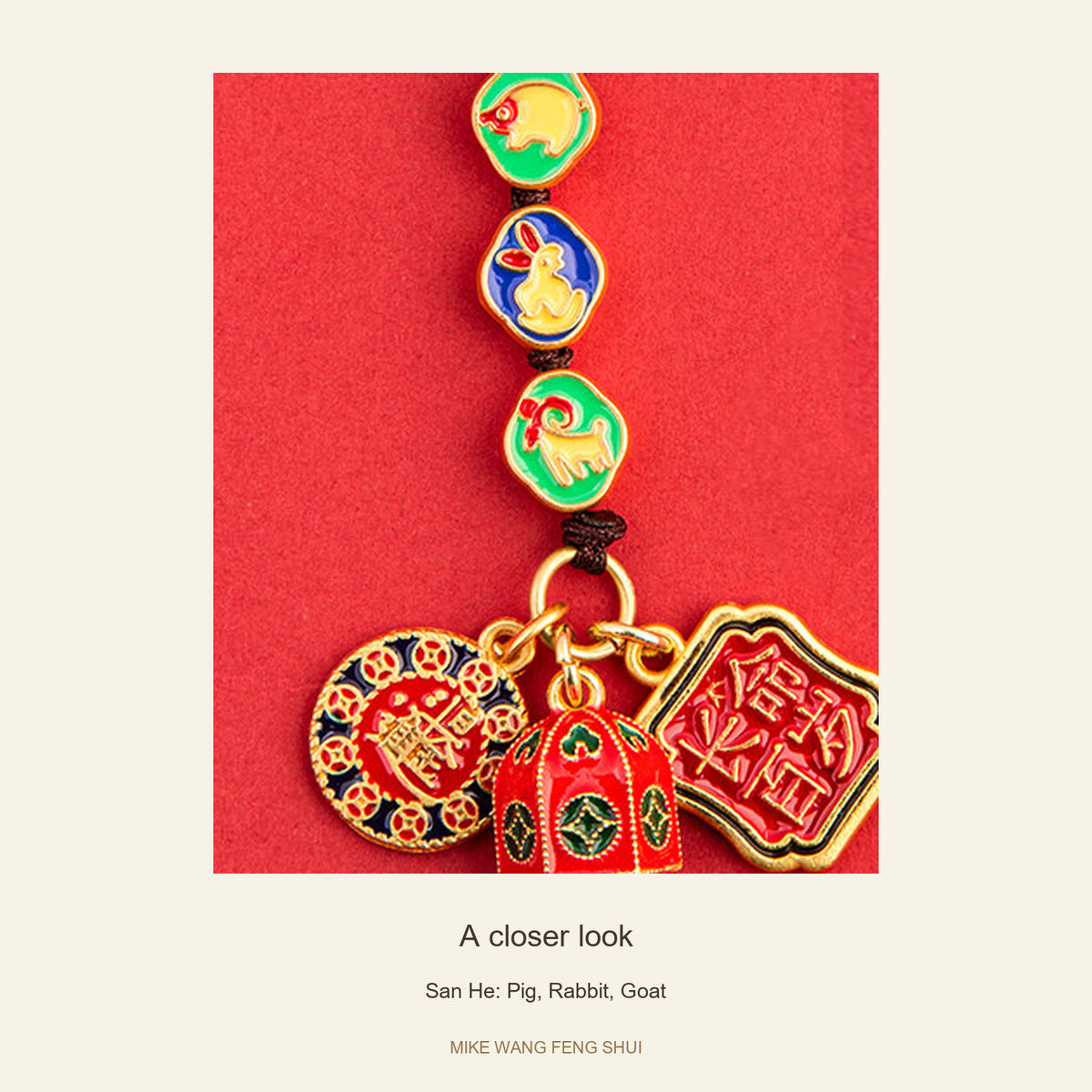 Copper Zodiac Ally Keychain — San He & Liu He — San He: Pig, Rabbit, Goat — detail #Design_San He: Pig, Rabbit, Goat