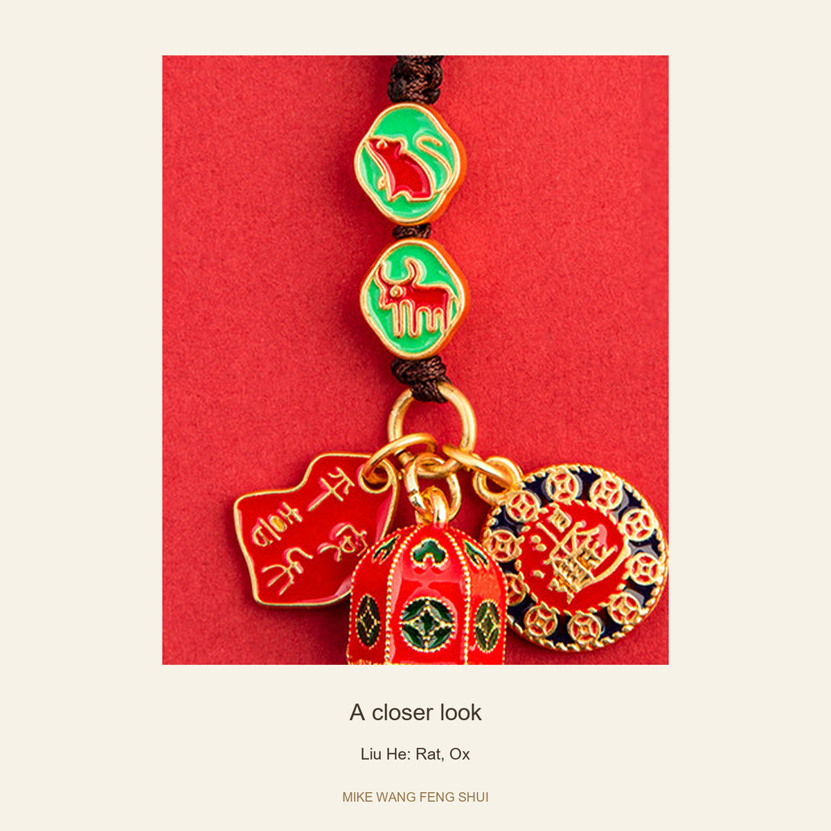Copper Zodiac Ally Keychain — San He & Liu He — Liu He: Rat, Ox — detail #Design_Liu He: Rat, Ox