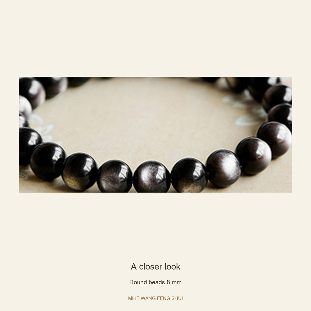 Silver Sheen Obsidian Bracelet — Round & Barrel Beads — Round beads 8 mm — detail #Style_Round beads 8 mm