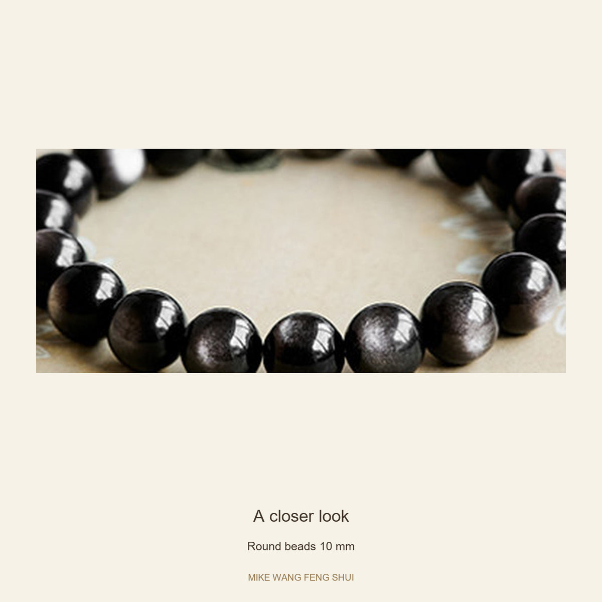 Silver Sheen Obsidian Bracelet — Round & Barrel Beads — Round beads 10 mm — detail #Style_Round beads 10 mm