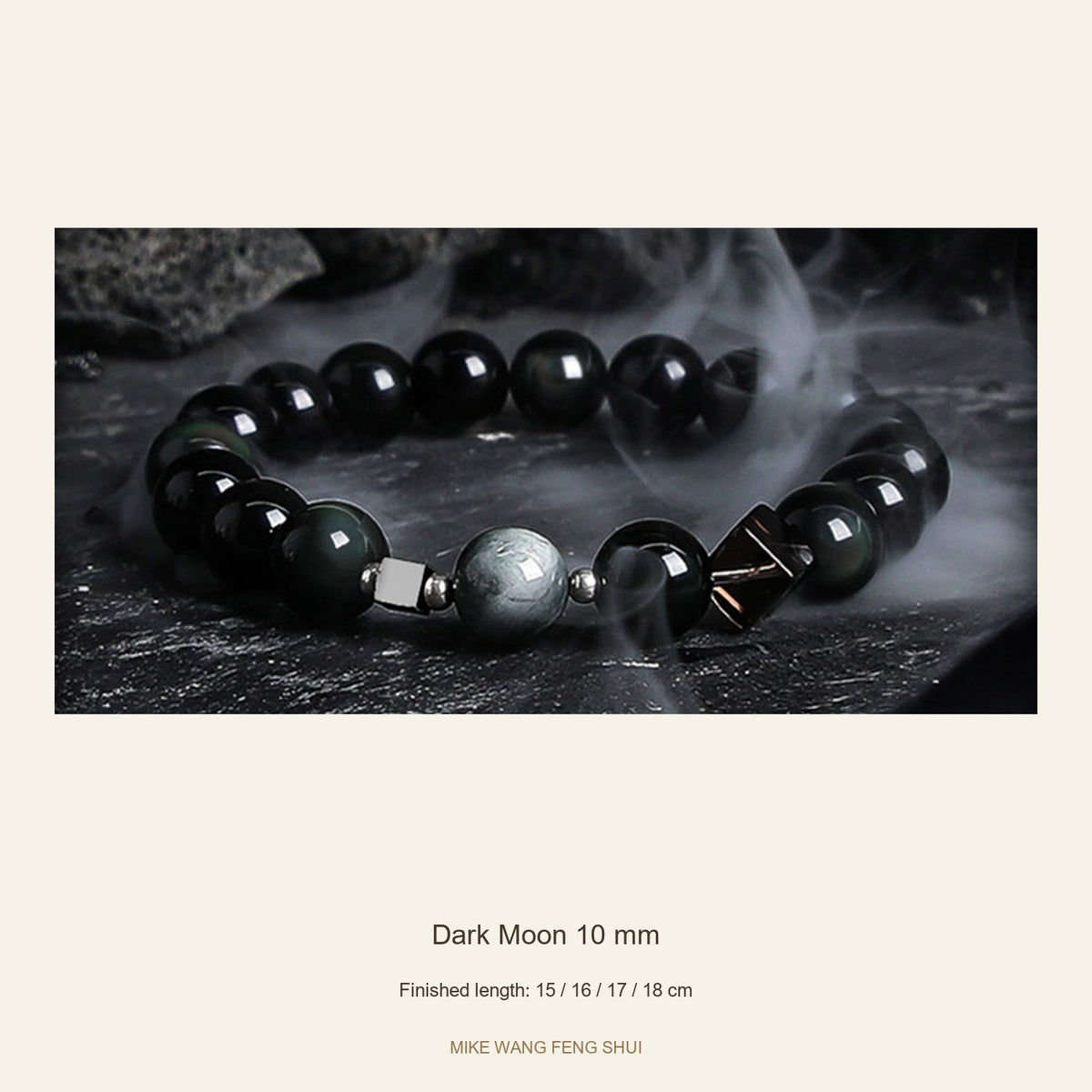 Obsidian Accent Bracelet — Dark Moon & Tiger Eye — Dark Moon 10 mm — full view #Style_Dark Moon 10 mm