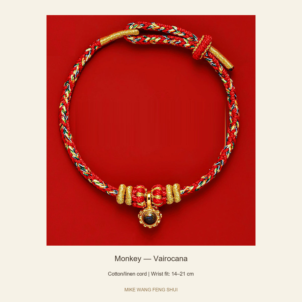Zodiac Guardian Woven Cord Bracelet — Monkey — Vairocana — full view #Design_Monkey — Vairocana