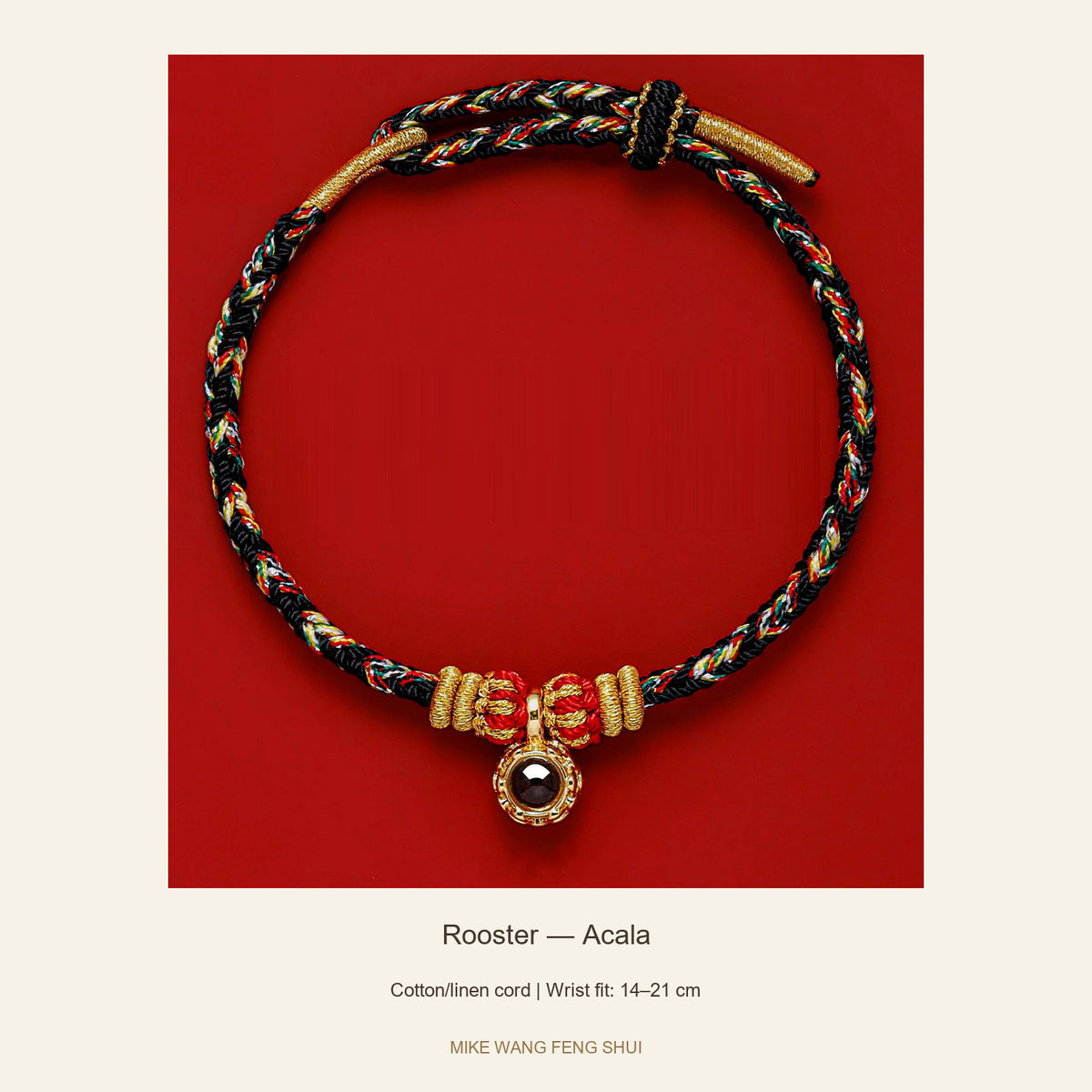 Zodiac Guardian Woven Cord Bracelet — Rooster — Acala — full view #Design_Rooster — Acala