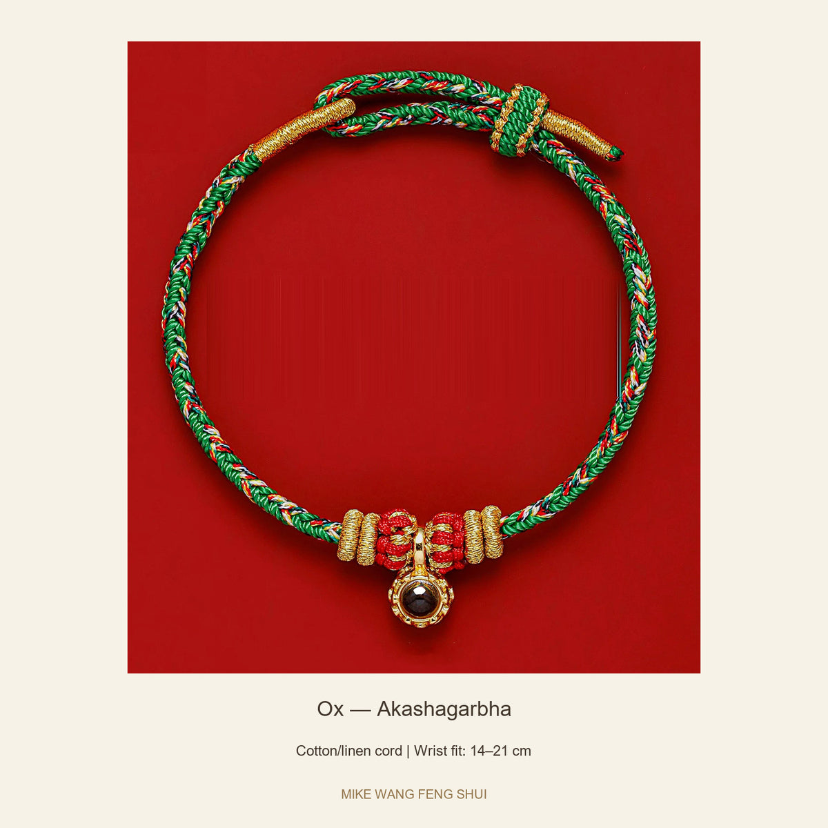Zodiac Guardian Woven Cord Bracelet — Ox — Akashagarbha — full view #Design_Ox — Akashagarbha