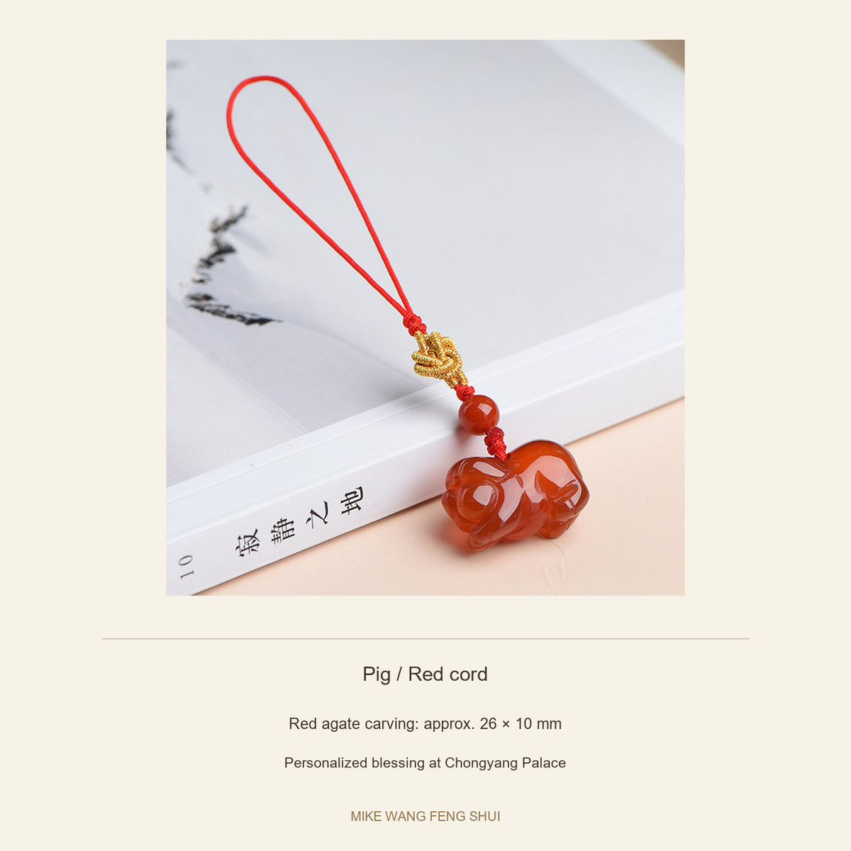 Red Agate Chinese Zodiac Phone Charm — Pig / Red cord — specifications #Design_Pig / Red cord
