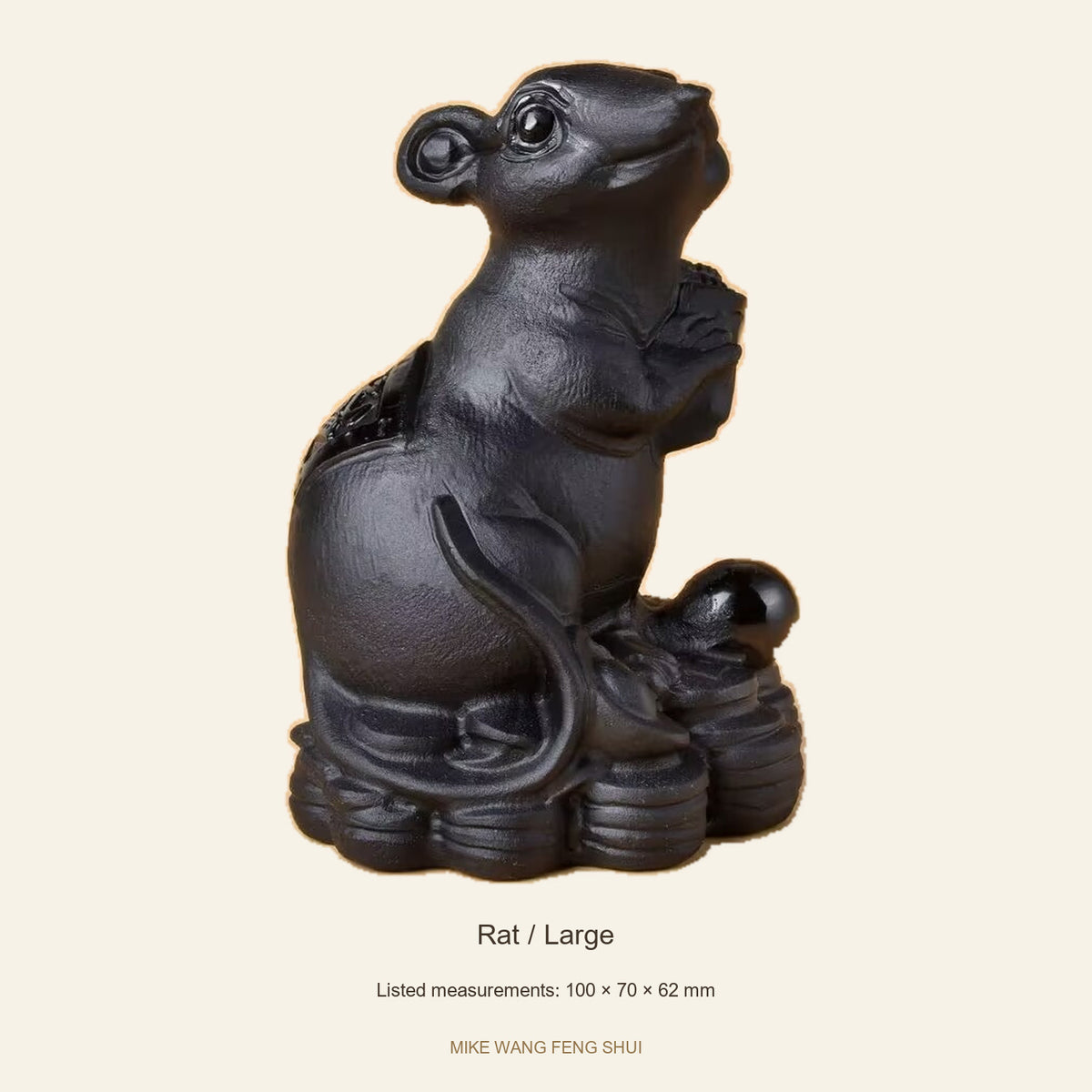 Black Obsidian Chinese Zodiac Figurine — Rat / Large — full view #Design_Rat / Large
