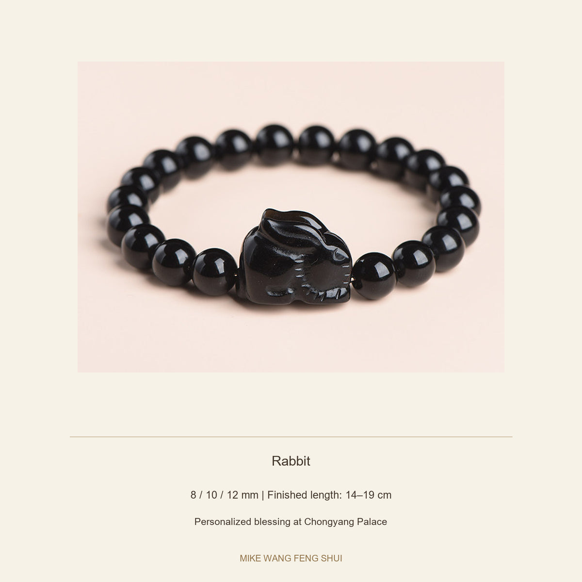 Black Obsidian Zodiac Bead Bracelet — 12 Animals — Rabbit — specifications #Zodiac_Rabbit