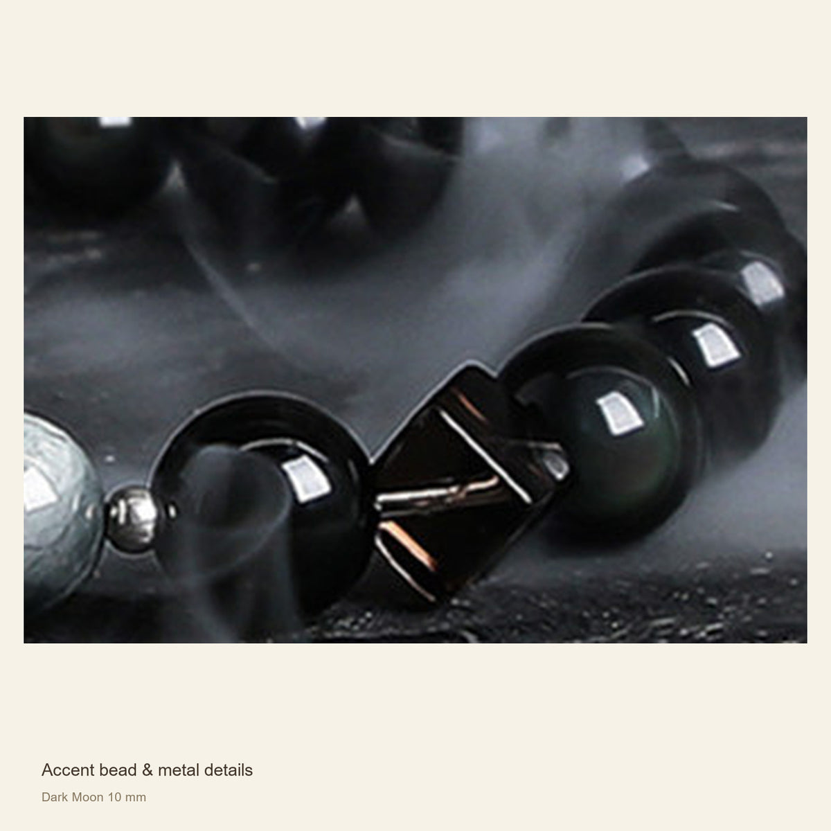 Obsidian Accent Bracelet — Dark Moon & Tiger Eye — Accent bead & metal details; Dark Moon 10 mm #Style_Dark Moon 10 mm