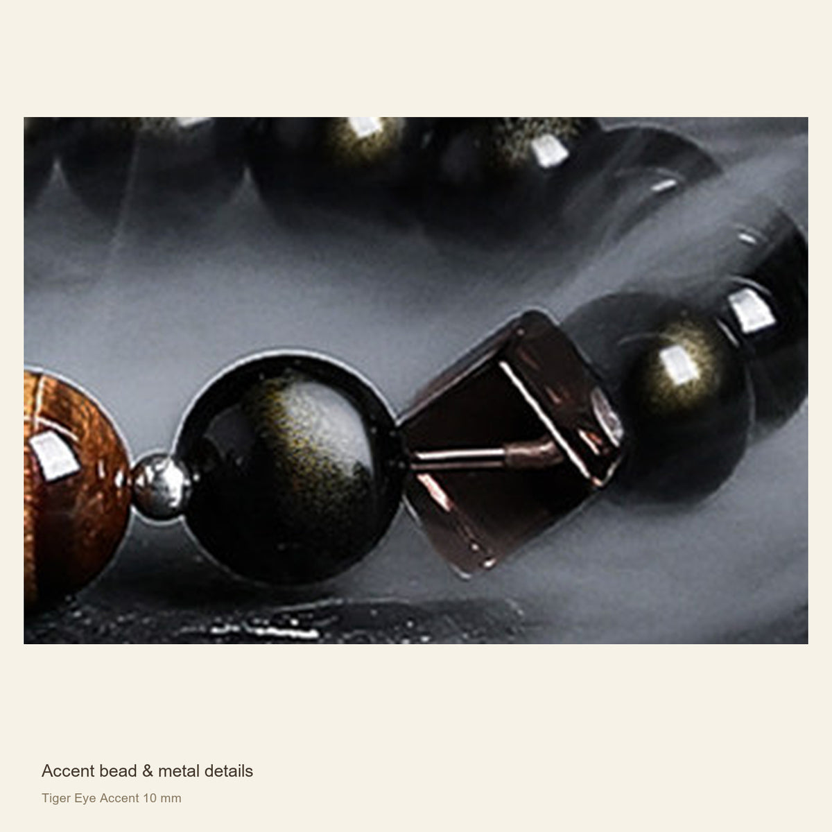 Obsidian Accent Bracelet — Dark Moon & Tiger Eye — Accent bead & metal details; Tiger Eye Accent 10 mm #Style_Tiger Eye Accent 10 mm