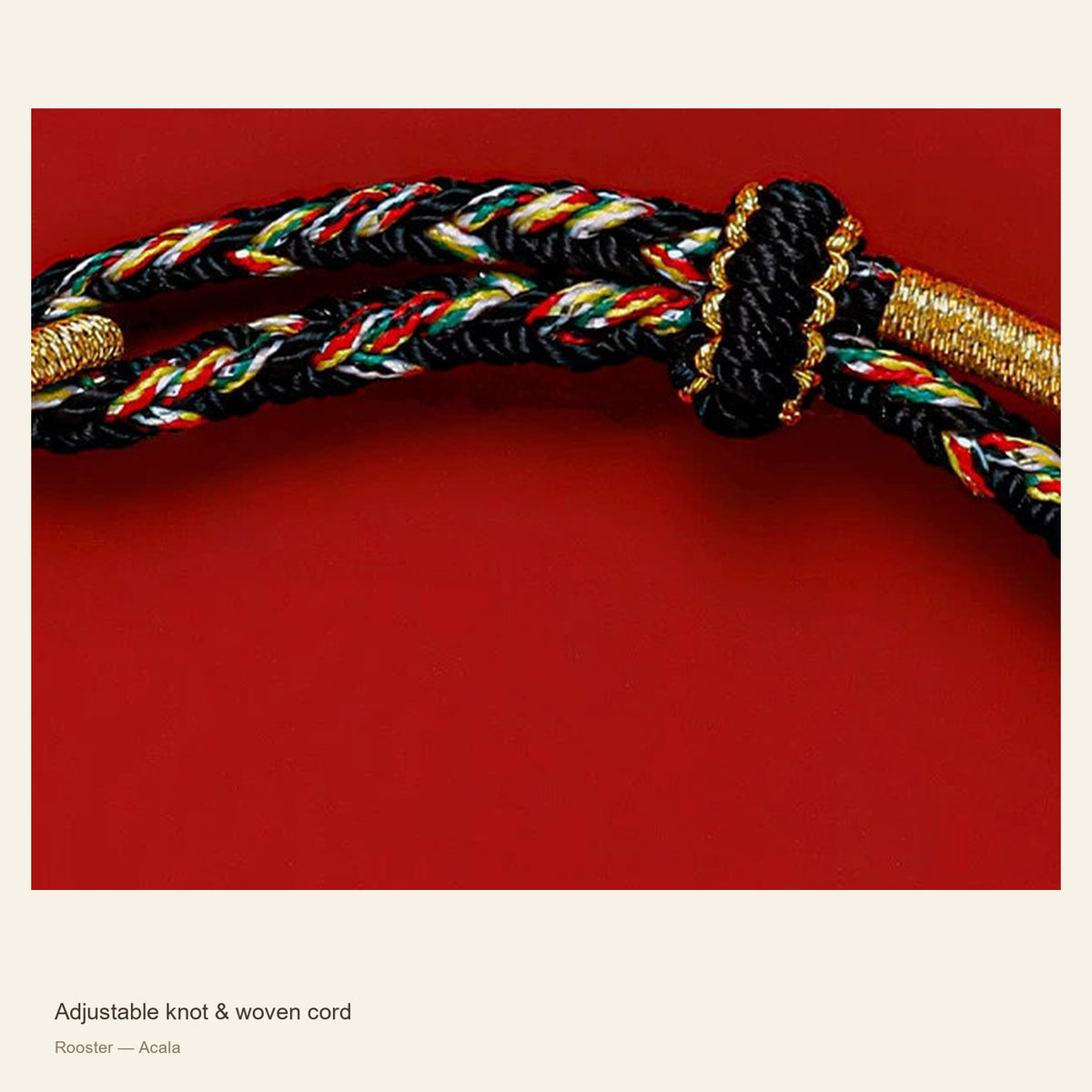 Zodiac Guardian Woven Cord Bracelet — Adjustable knot & woven cord; Rooster — Acala #Design_Rooster — Acala