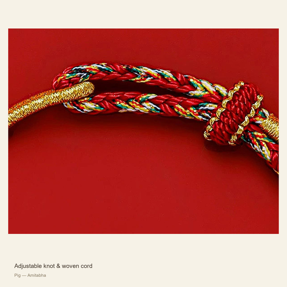 Zodiac Guardian Woven Cord Bracelet — Adjustable knot & woven cord; Pig — Amitabha #Design_Pig — Amitabha