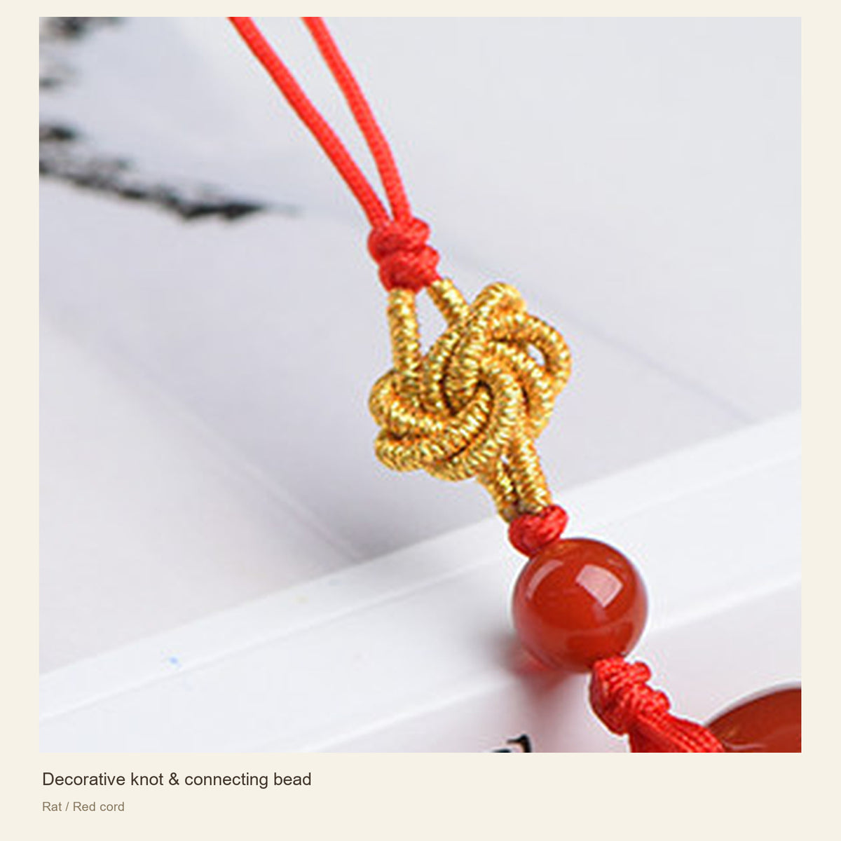 Red Agate Chinese Zodiac Phone Charm — Decorative knot & connecting bead; Rat / Red cord #Design_Rat / Red cord