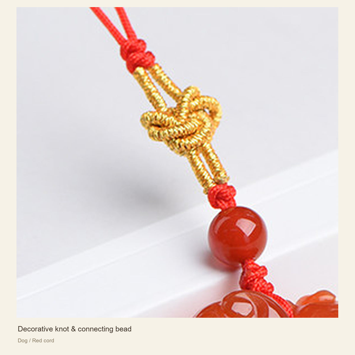 Red Agate Chinese Zodiac Phone Charm — Decorative knot & connecting bead; Dog / Red cord #Design_Dog / Red cord