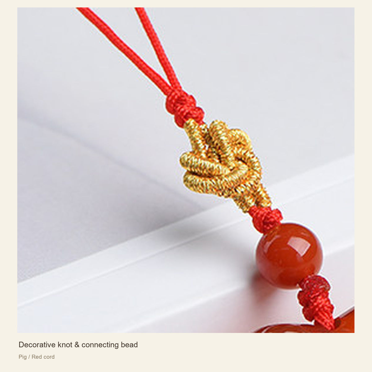 Red Agate Chinese Zodiac Phone Charm — Decorative knot & connecting bead; Pig / Red cord #Design_Pig / Red cord