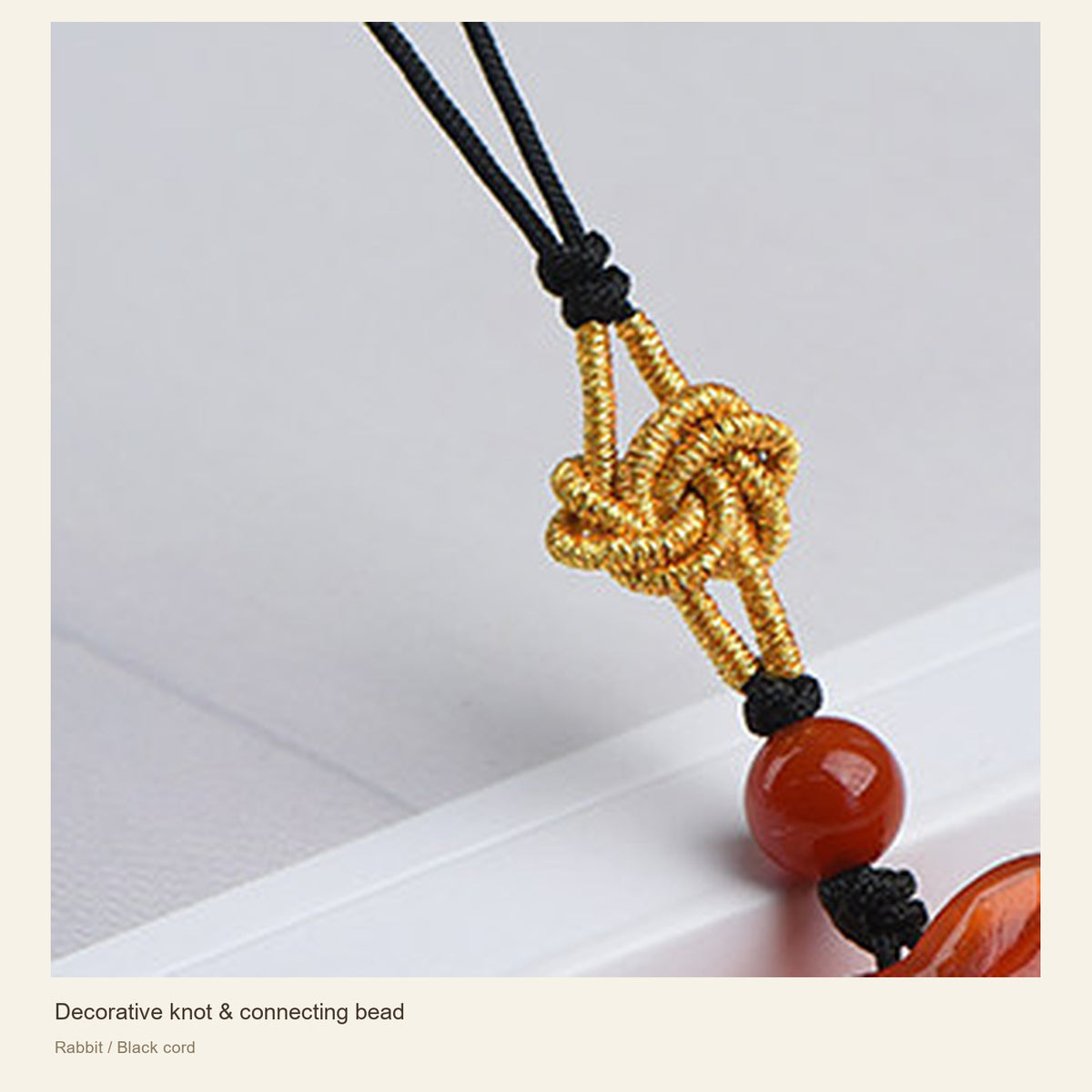 Red Agate Chinese Zodiac Phone Charm — Decorative knot & connecting bead; Rabbit / Black cord #Design_Rabbit / Black cord
