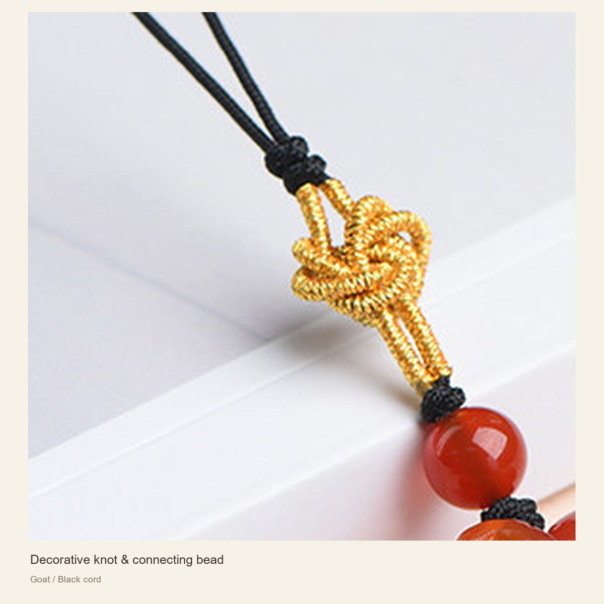 Red Agate Chinese Zodiac Phone Charm — Decorative knot & connecting bead; Goat / Black cord #Design_Goat / Black cord