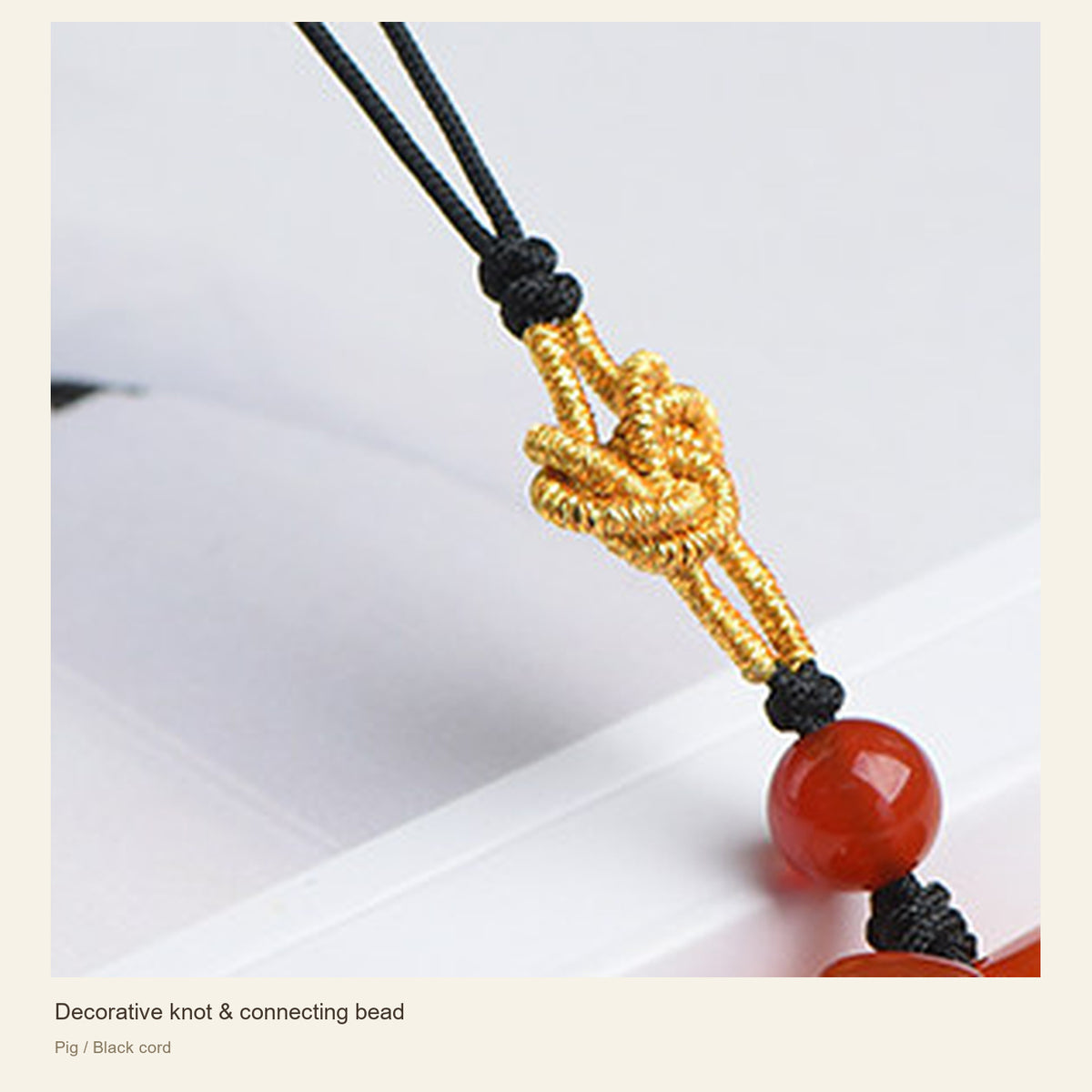 Red Agate Chinese Zodiac Phone Charm — Decorative knot & connecting bead; Pig / Black cord #Design_Pig / Black cord