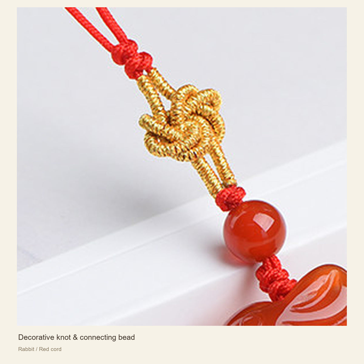 Red Agate Chinese Zodiac Phone Charm — Decorative knot & connecting bead; Rabbit / Red cord #Design_Rabbit / Red cord