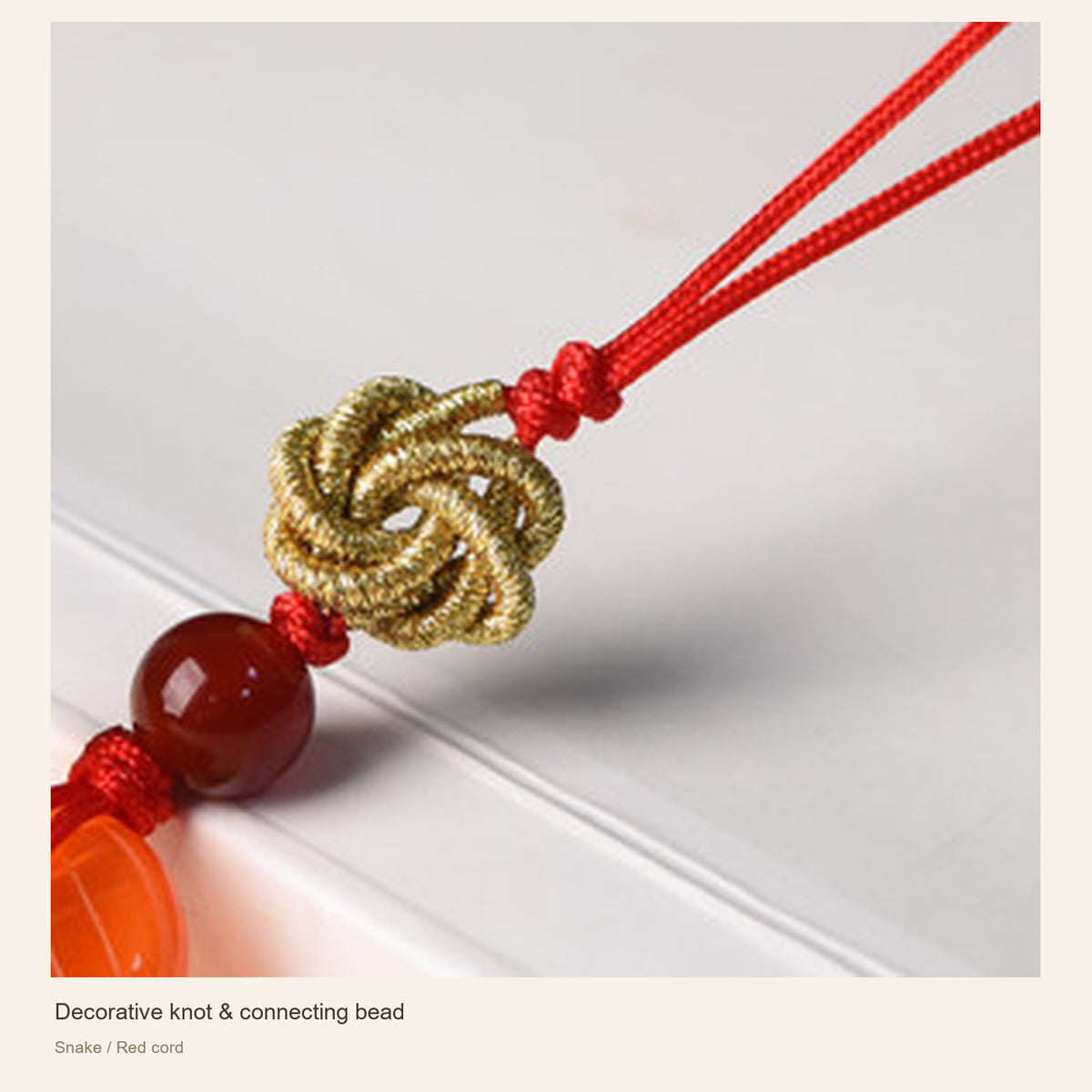 Red Agate Chinese Zodiac Phone Charm — Decorative knot & connecting bead; Snake / Red cord #Design_Snake / Red cord
