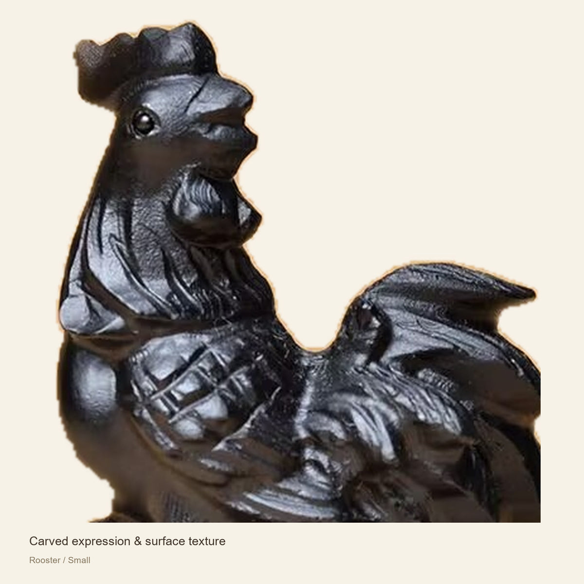 Black Obsidian Chinese Zodiac Figurine — Carved expression & surface texture; Rooster / Small #Design_Rooster / Small
