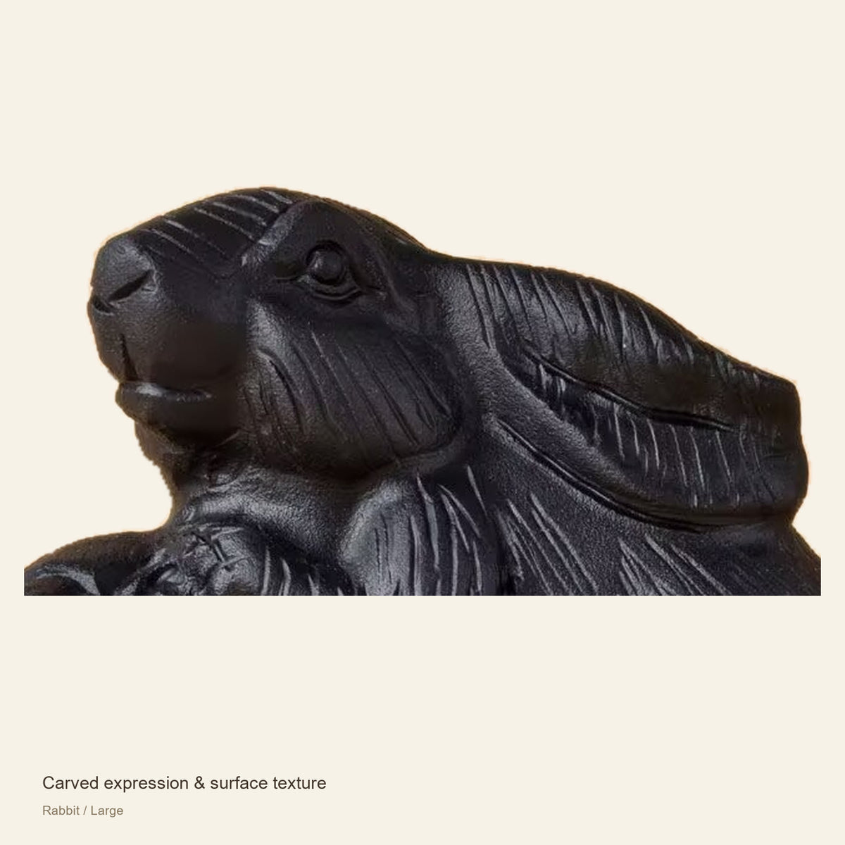 Black Obsidian Chinese Zodiac Figurine — Carved expression & surface texture; Rabbit / Large #Design_Rabbit / Large
