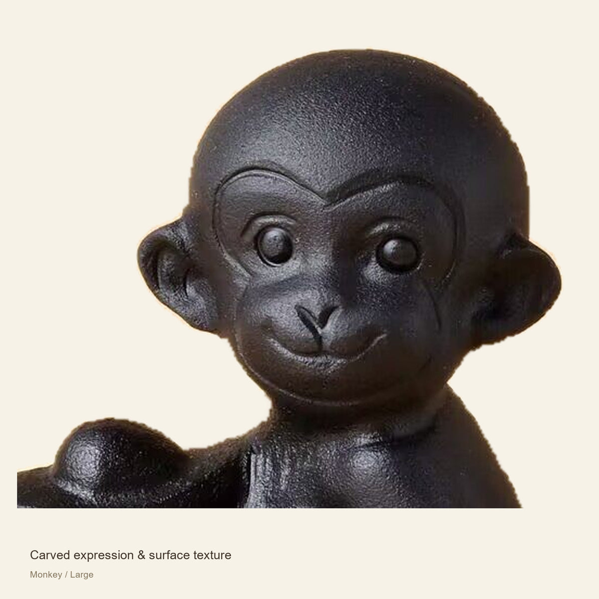 Black Obsidian Chinese Zodiac Figurine — Carved expression & surface texture; Monkey / Large #Design_Monkey / Large
