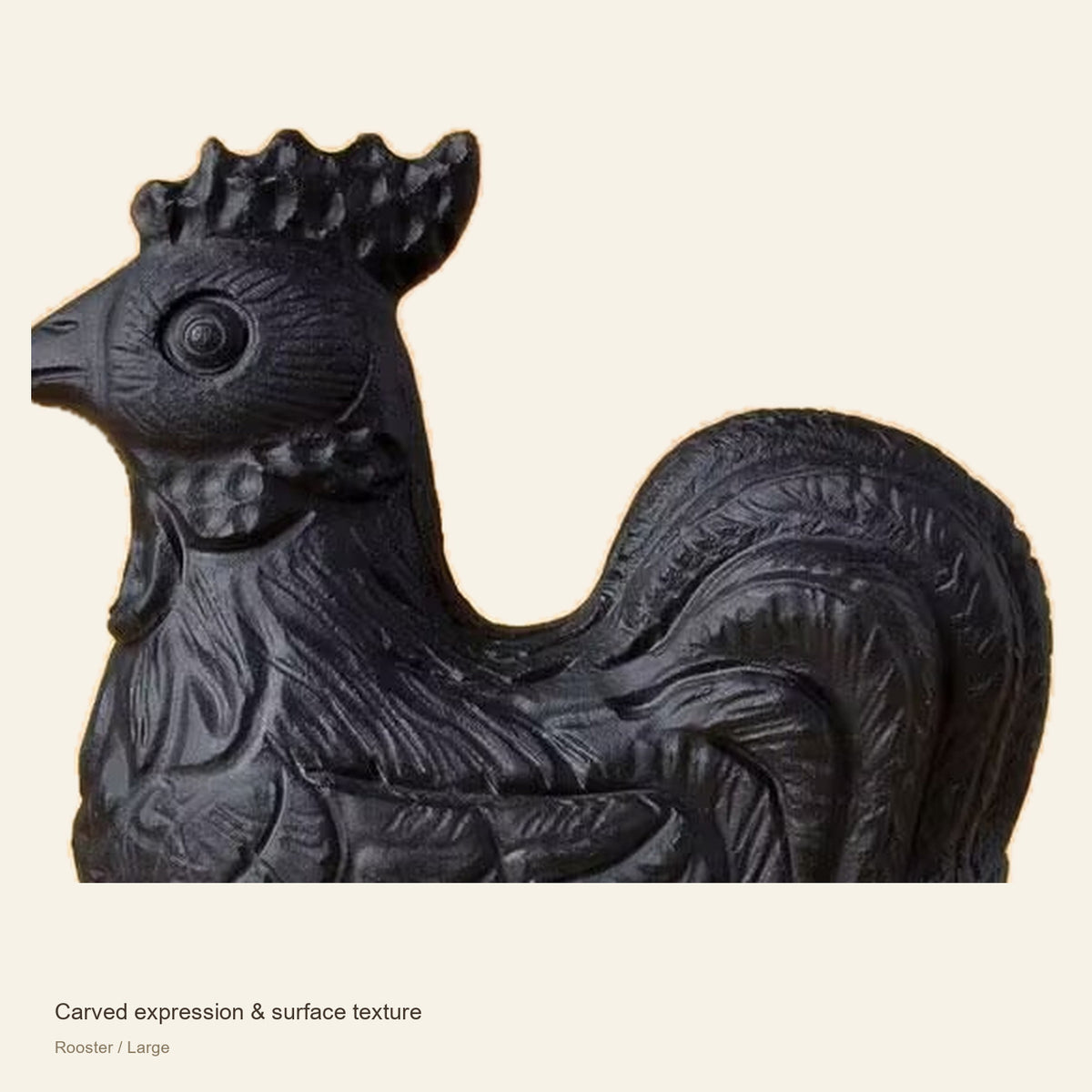 Black Obsidian Chinese Zodiac Figurine — Carved expression & surface texture; Rooster / Large #Design_Rooster / Large