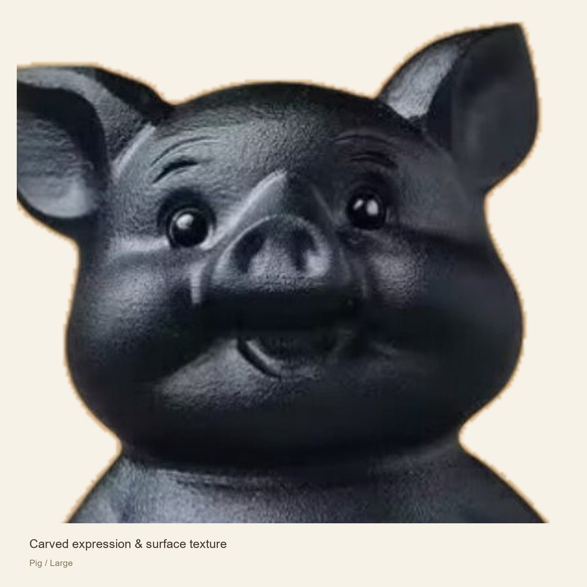 Black Obsidian Chinese Zodiac Figurine — Carved expression & surface texture; Pig / Large #Design_Pig / Large