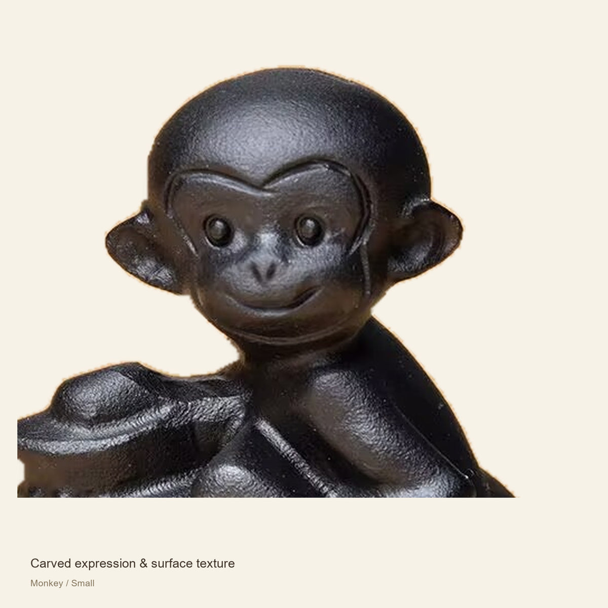 Black Obsidian Chinese Zodiac Figurine — Carved expression & surface texture; Monkey / Small #Design_Monkey / Small
