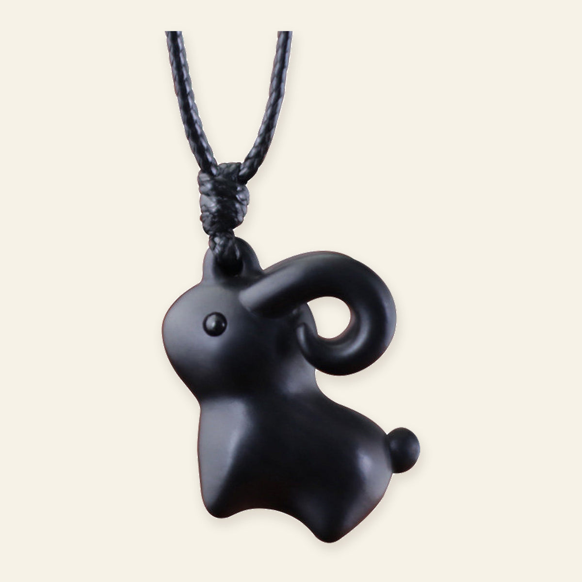 Dark Wood Little Goat Necklace — Adjustable black cord, full design view