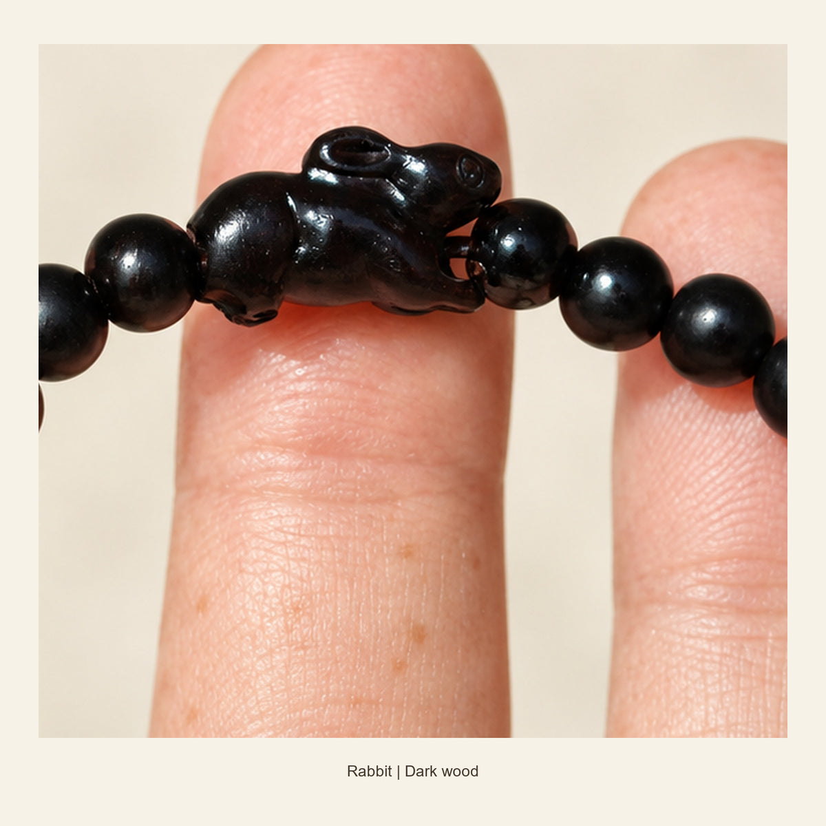 Dark Wood Chinese Zodiac Bead Bracelet — Rabbit, detail view #zodiac_rabbit