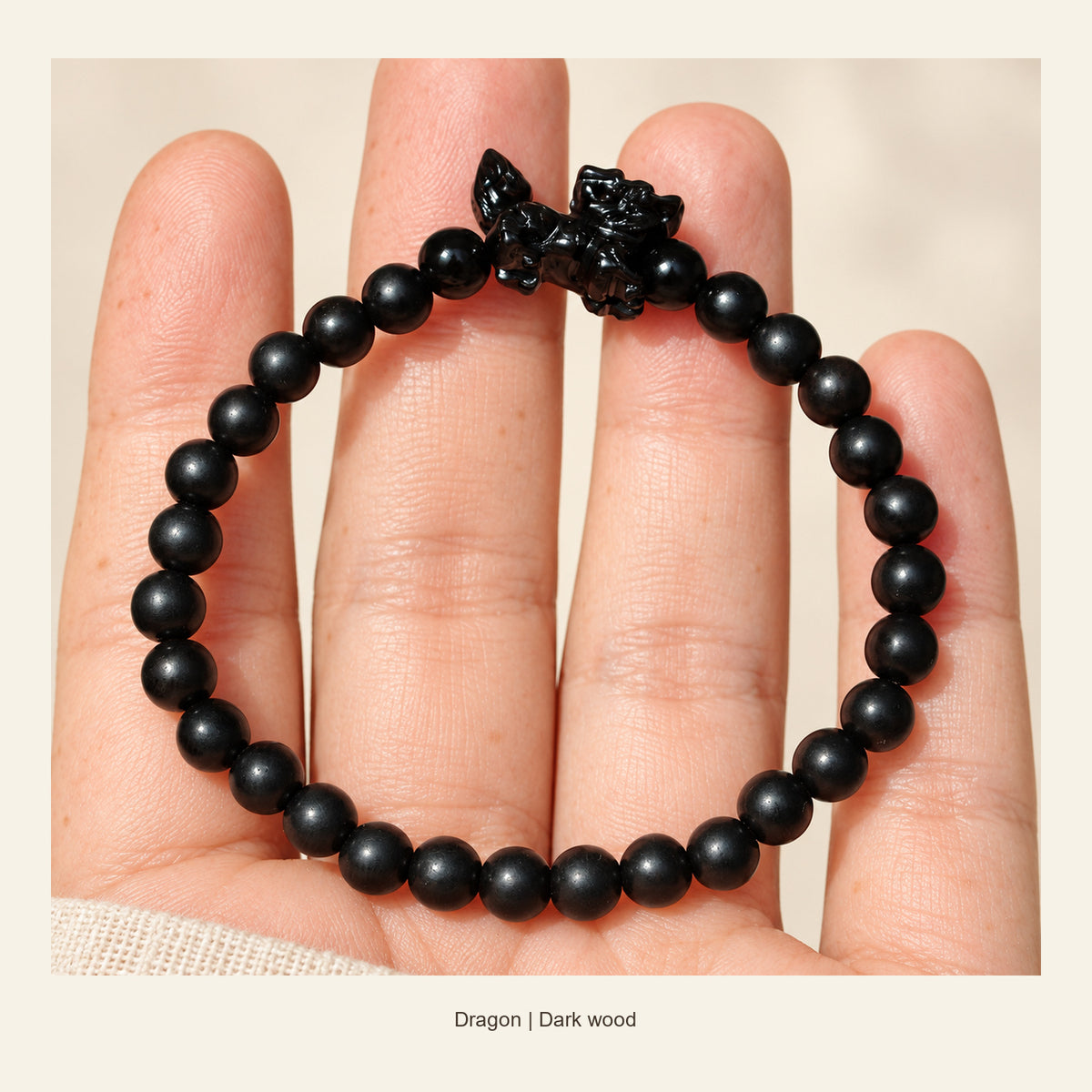 Dark Wood Chinese Zodiac Bead Bracelet — Dragon, full design view #zodiac_dragon