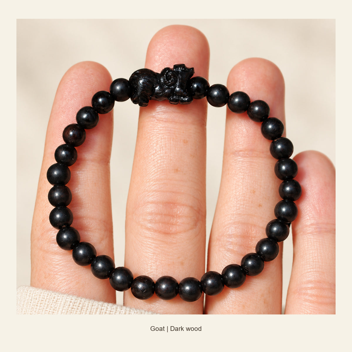 Dark Wood Chinese Zodiac Bead Bracelet — Goat, full design view #zodiac_goat