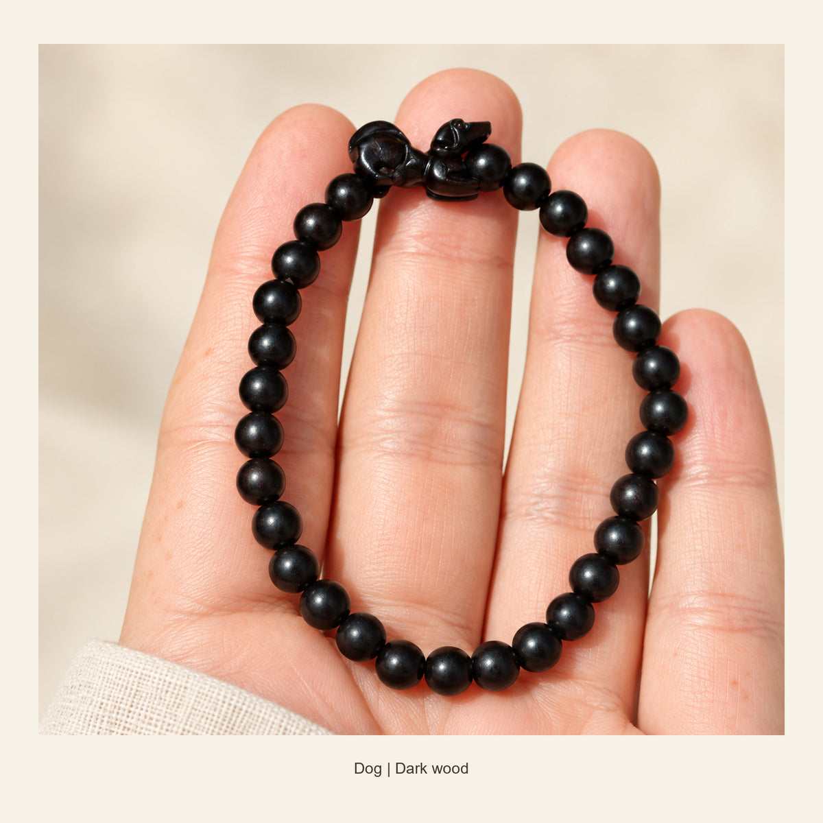 Dark Wood Chinese Zodiac Bead Bracelet — Dog, full design view #zodiac_dog