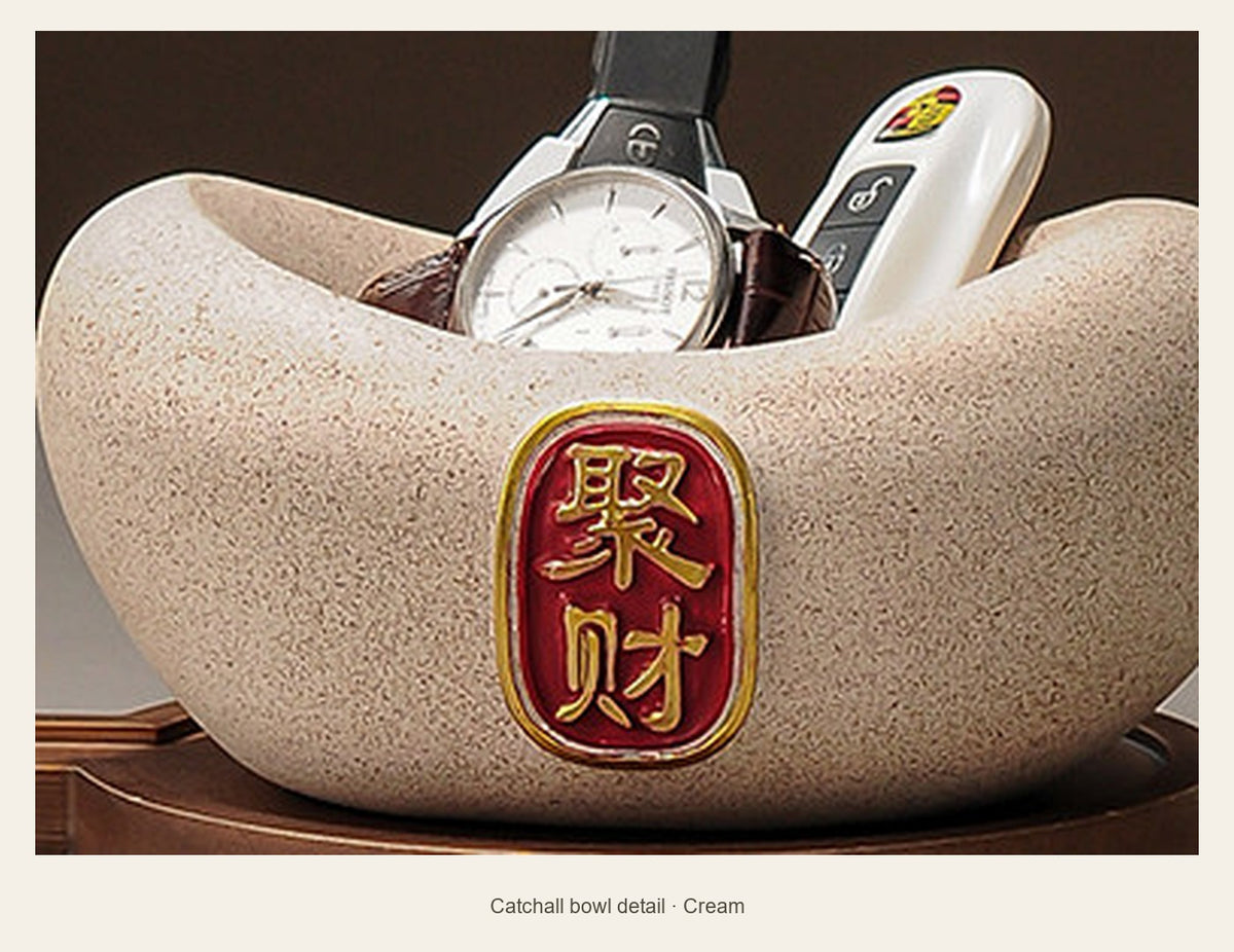 Resin Wealth Bowl & Bamboo Key Stand — catchall bowl detail (Cream)