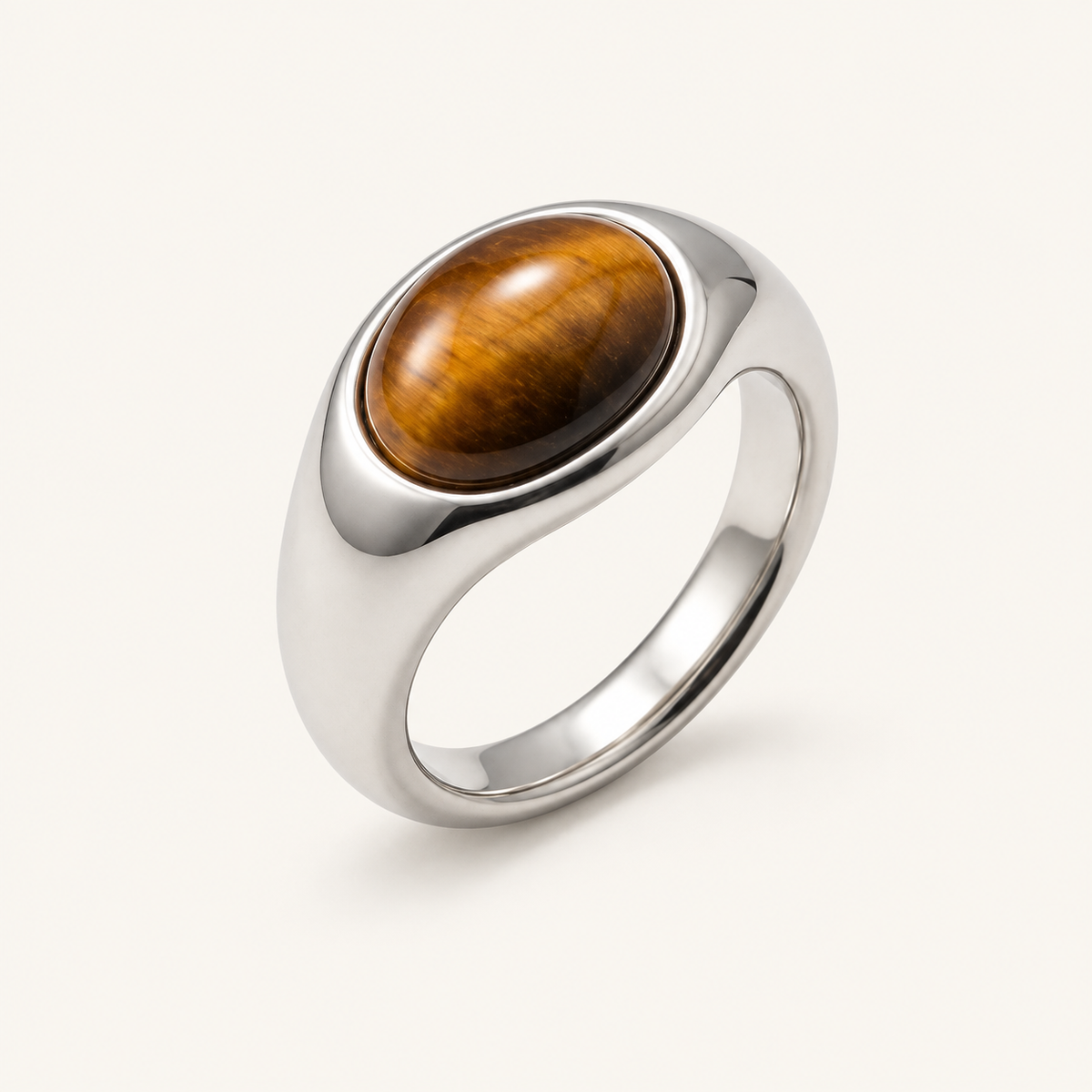 Women's Refined Tiger Eye Ring on an ivory background